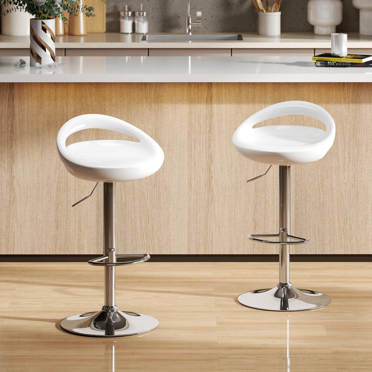 BARHOCKER 2er-Set DE-14769 höhenverstellbar & schwenkbar mit Rückenlehne Weiß - Weiß, Metall (41/96/46cm) - ComfortXL
