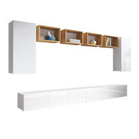 WOHNWAND Kossana 35 Modern Goldene Eiche/Weiß 300/154/43 cm TV Möbel - Weiß, Holzwerkstoff/Kunststoff (300/158/43cm) - AX Living