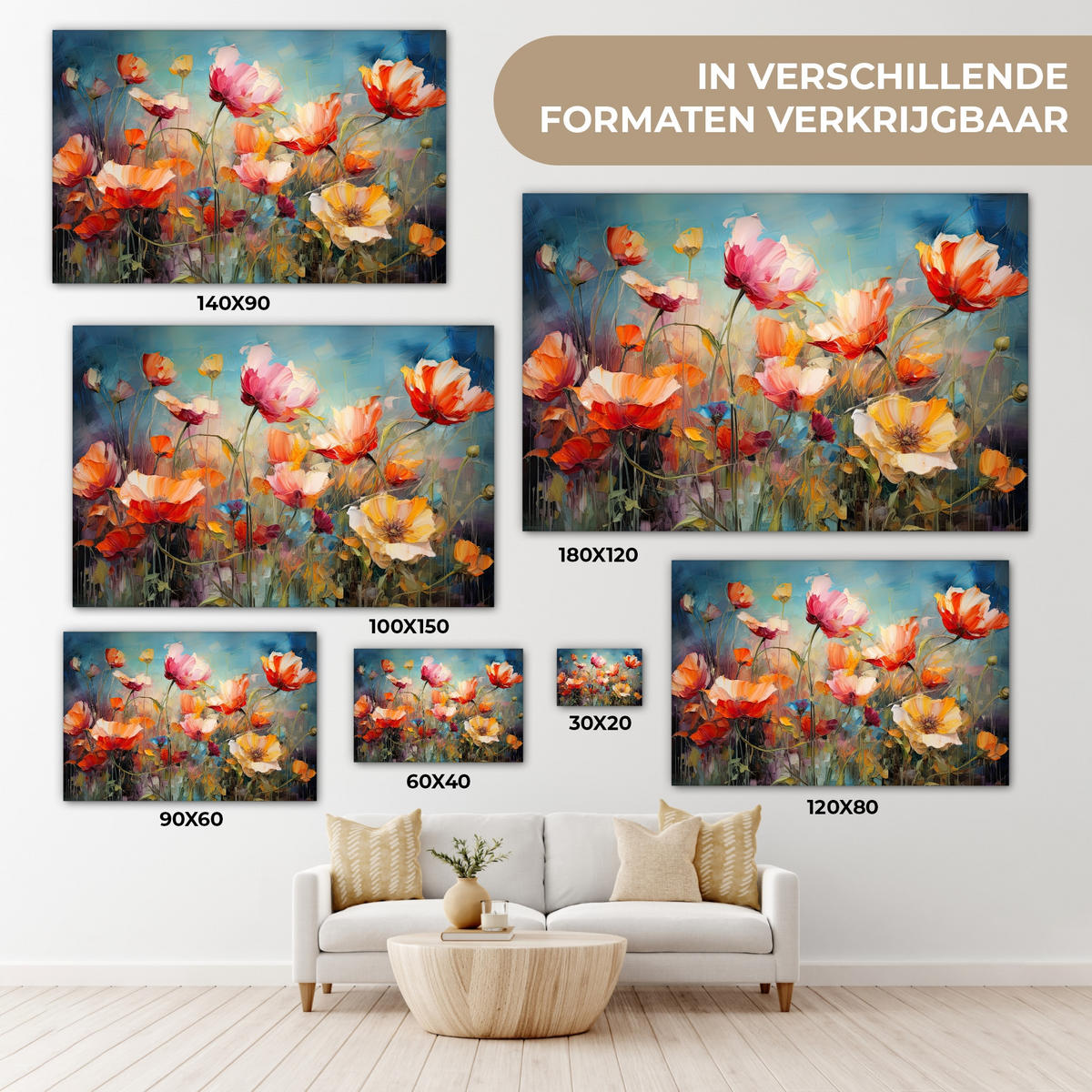 LEINWANDBILD Blumen - Aquarell - Kunst - Botanisch - Natur Wohnzimmer Groß 120x80 cm - Orange, Textil (120/80cm) - MuchoWow