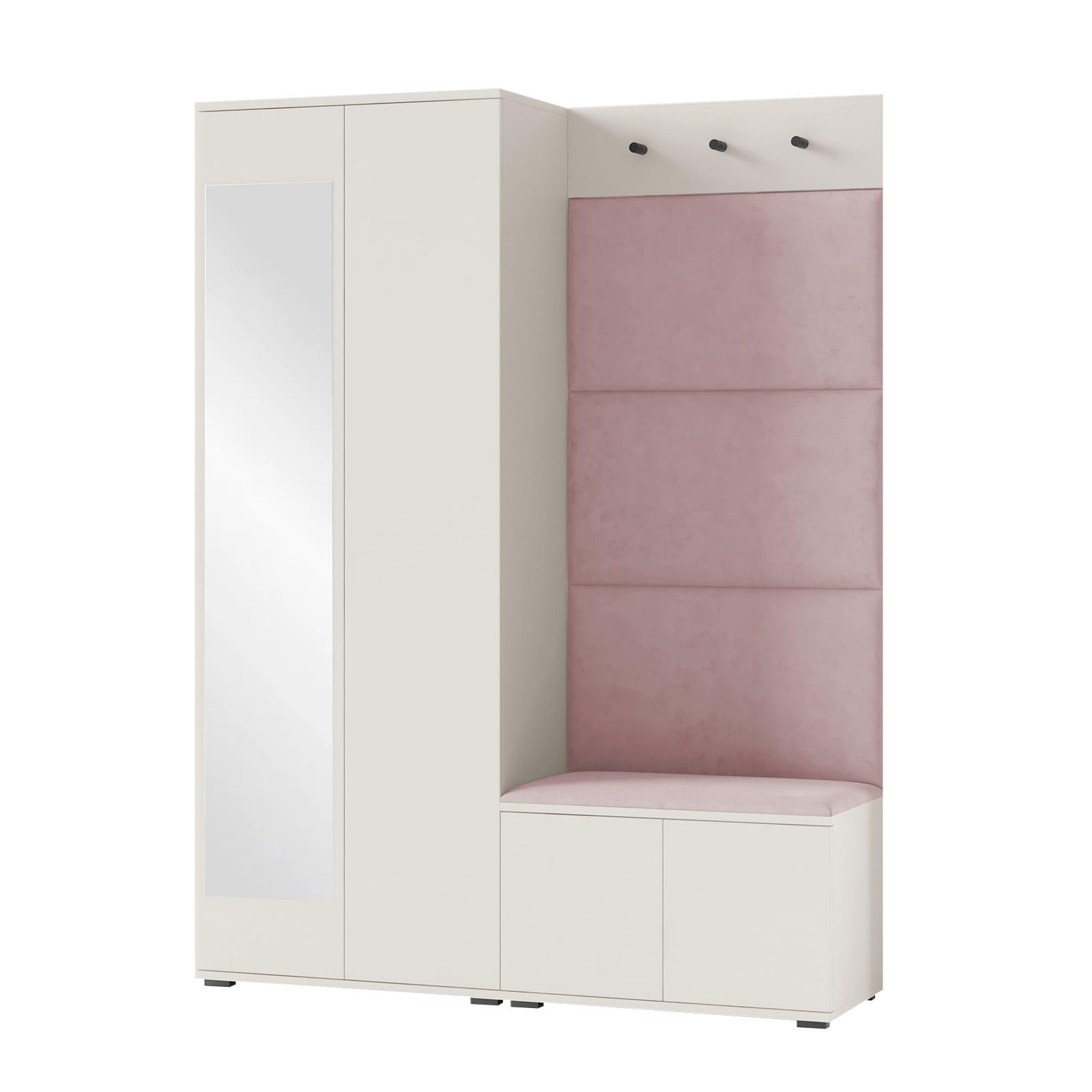 GARDEROBE Napoli 3 Kleiderschrank mit Polsterpaneelen Rosa - Beige/Rosa, Holzwerkstoff (140/189/40cm) - Jerpax