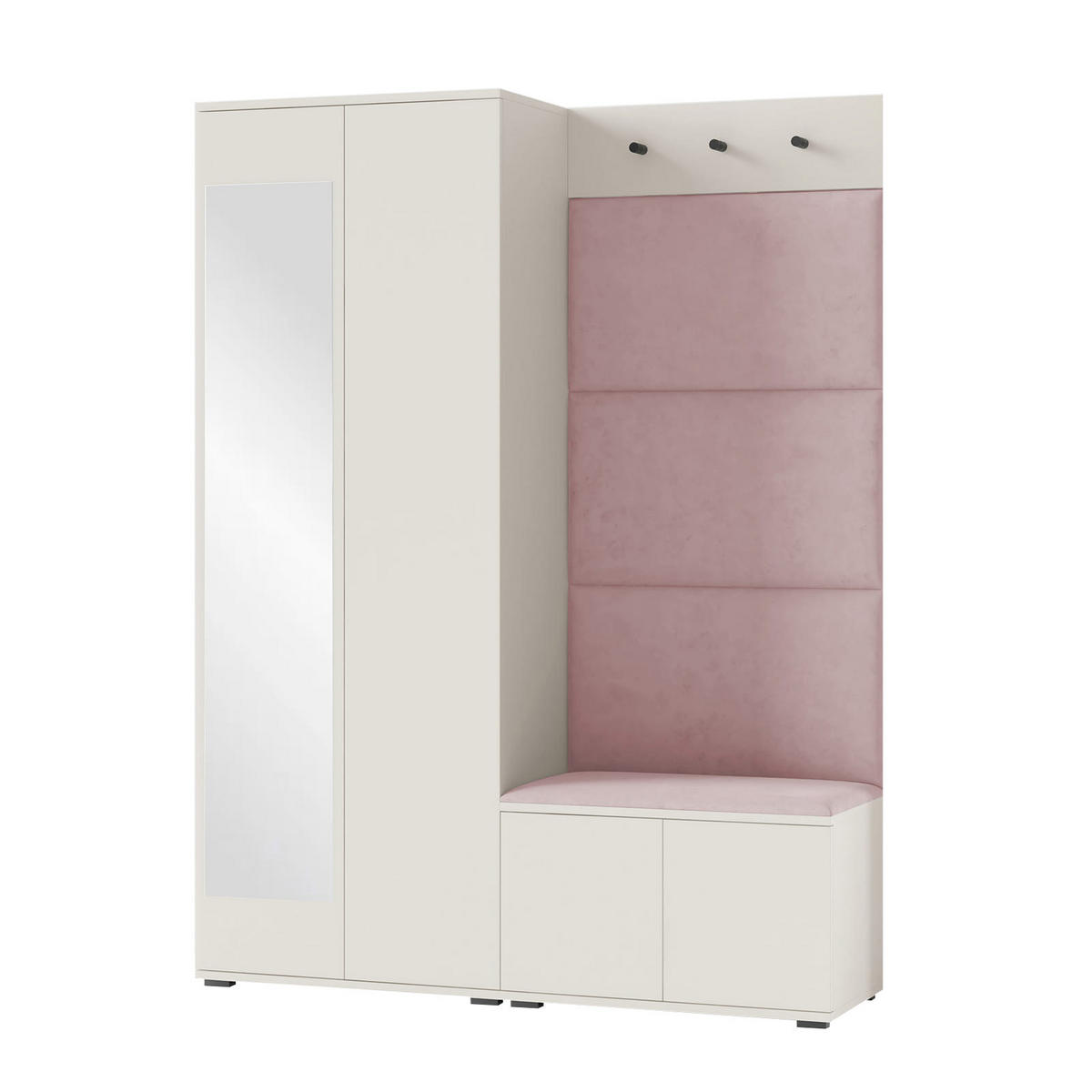 GARDEROBE Napoli 3 Kleiderschrank mit Polsterpaneelen Rosa - Beige/Rosa, Holzwerkstoff (140/189/40cm) - Jerpax