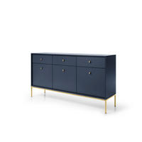 KOMMODE Molly Dunkelblau, Goldene Beine, Dreitürige mit Schubladen - Goldfarben/Dunkelblau, Holzwerkstoff/Metall (154/83/39cm) - Bettso