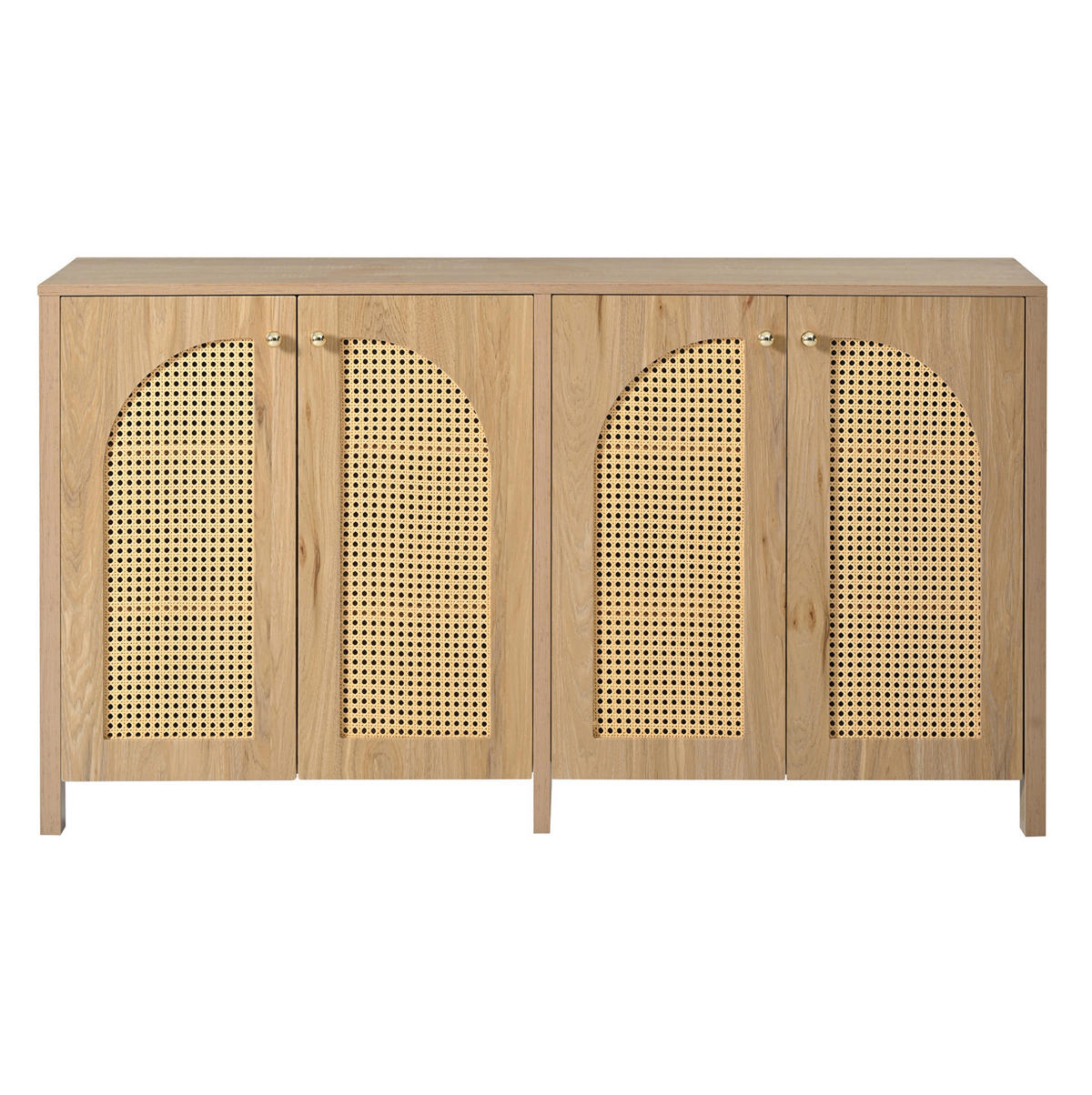 SIDEBOARD mit 4 Türen in Naturfarbe – mit Rattan-Optik & viel Stauraum - Naturfarben, Holzwerkstoff (145/40/80cm) - BEAOK