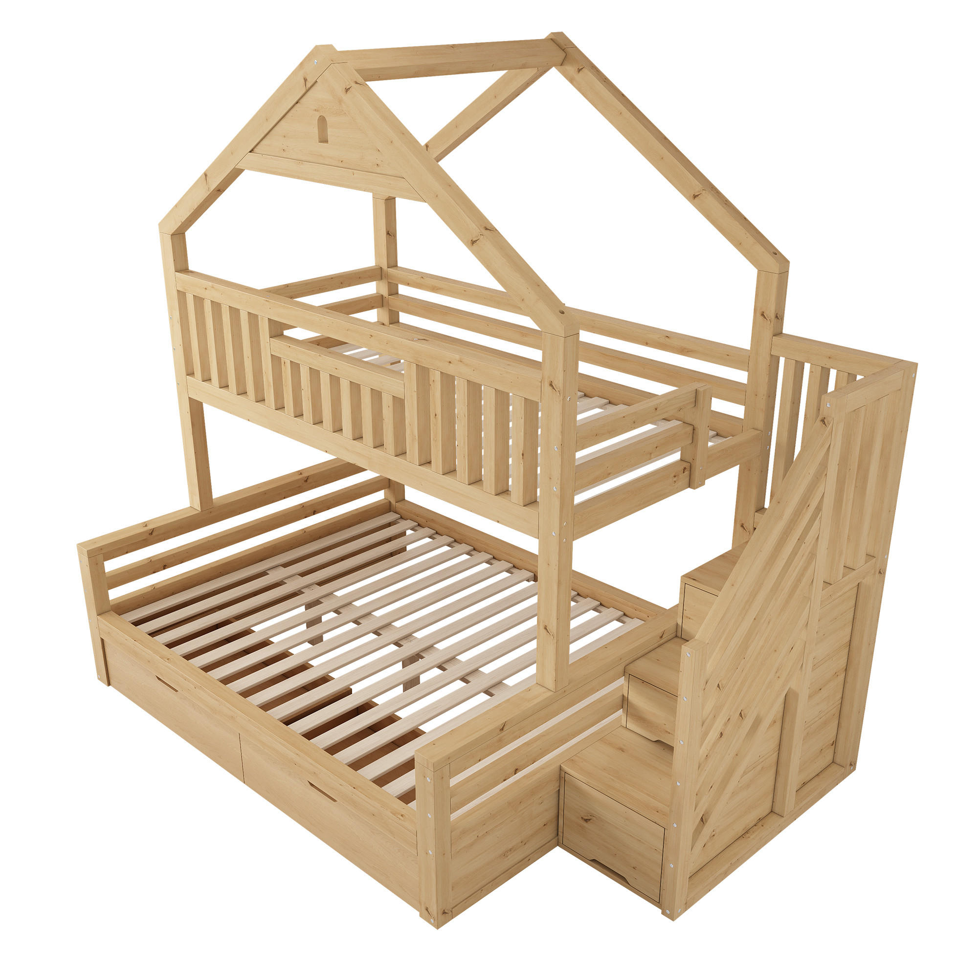 ETAGENBETT 90/140/200 cm mit Treppe und Schubladen, DE-41559, in Eichefarben - Eichefarben, Holzwerkstoff (140/200cm) - ComfortXL