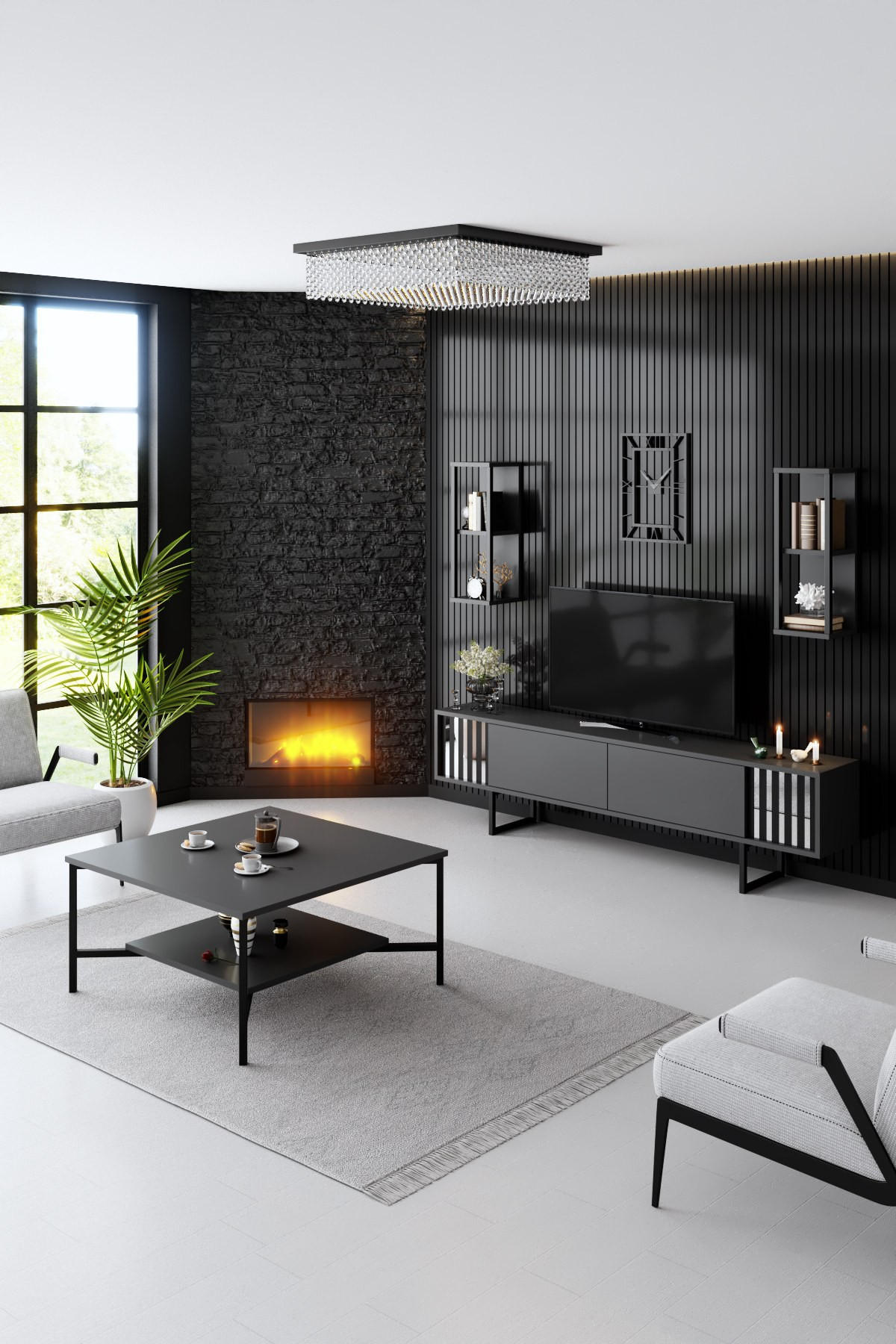 TV-MÖBEL Chrome Line Anthrazit-Schwarz - Anthrazit/Schwarz, Holz (180/48/30cm) - Habitat Garten