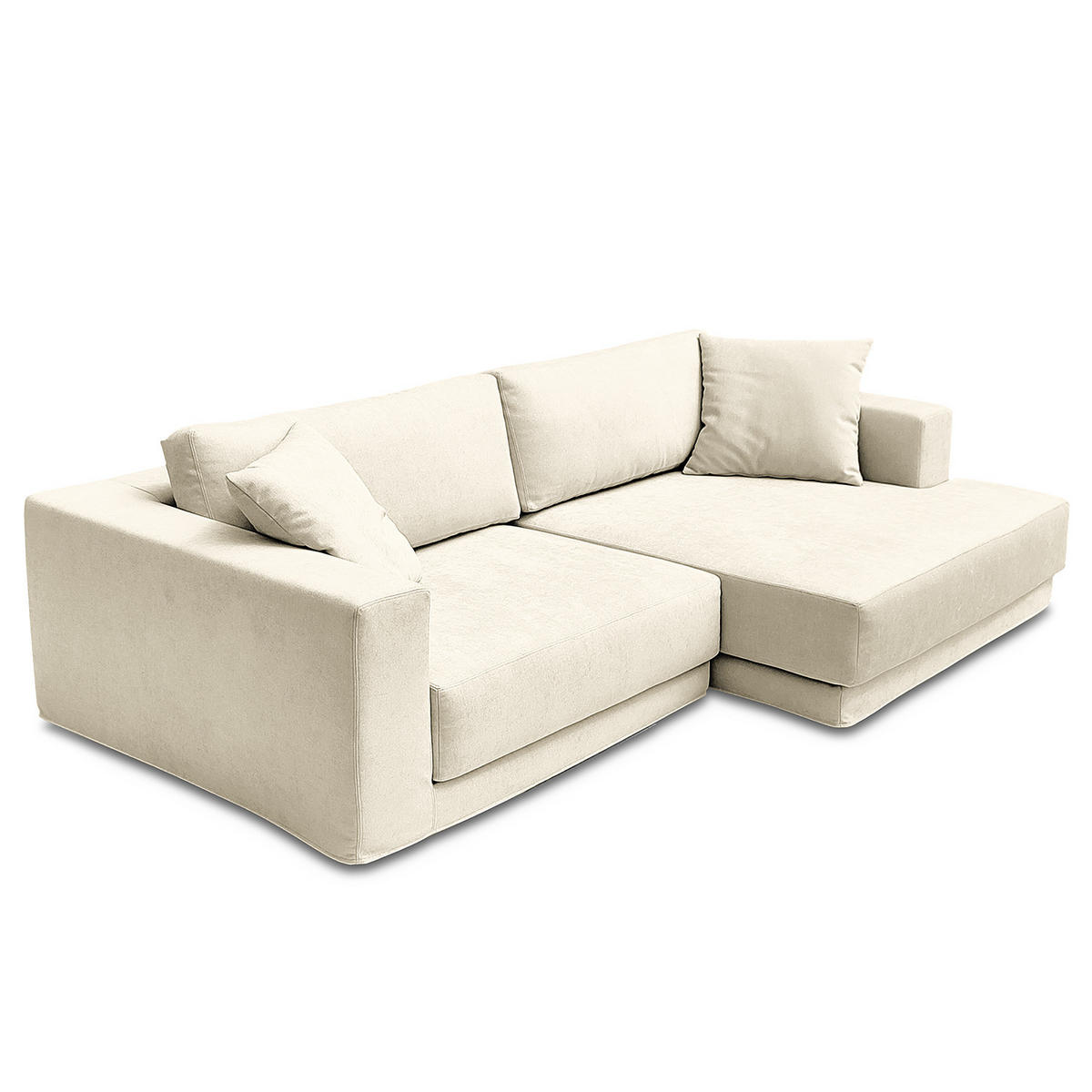 ECKSOFA mit Wechselbezug - Longchair, Webstoff - Creme/Schwarz, Kunststoff/Textil (260/155cm) - home24