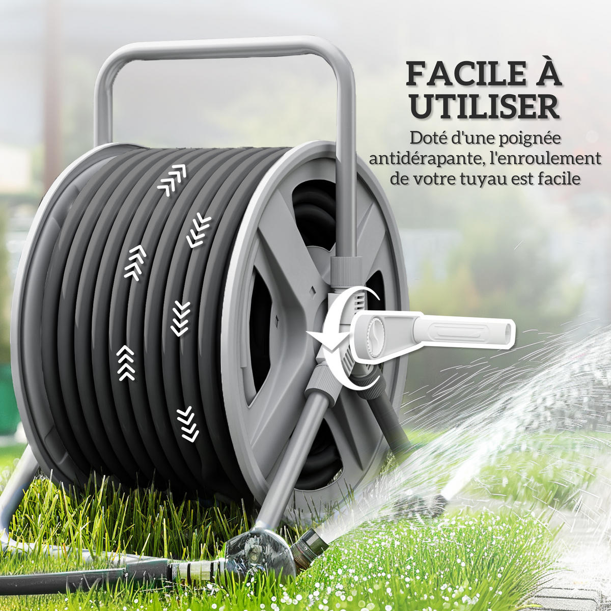 SCHLAUCHAUFROLLER 40 m DE-13772 mit Kurbel, Wand- oder Bodenmontage - Grau, Kunststoff (35/46/46cm) - ComfortXL
