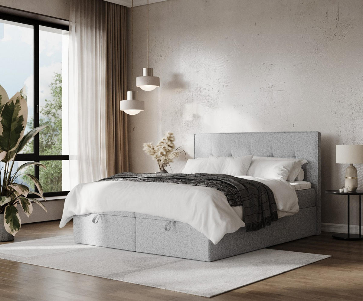 BOXBETT Tivra 180/200 cm Grau im Riva Stoff - Schwarz/Grau, Holz/Holzwerkstoff (180/200cm) - AltaBeds