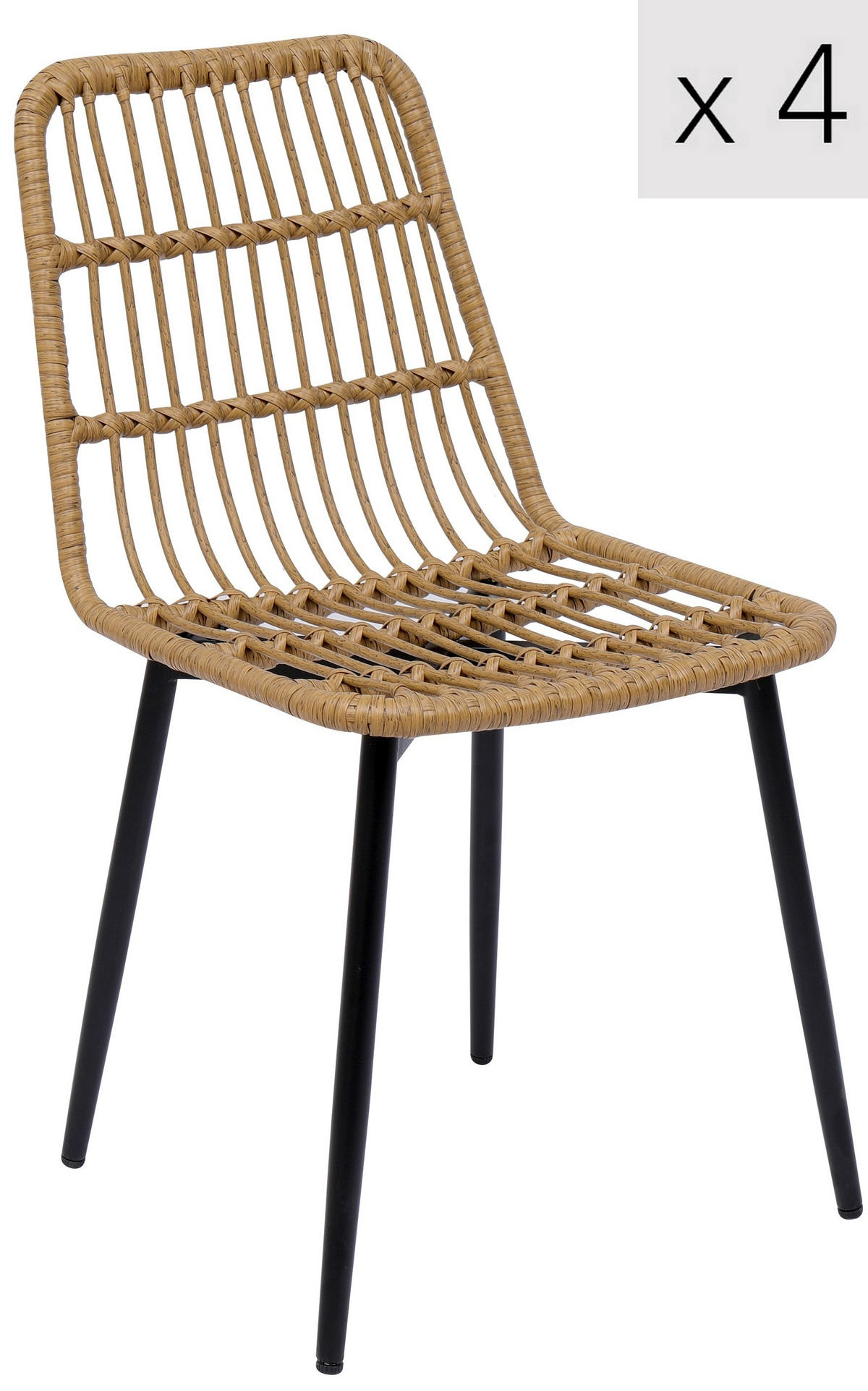 STUHL 4er-Set Rattan Braun - Braun, Metall (43/83/47cm) - Nordlys