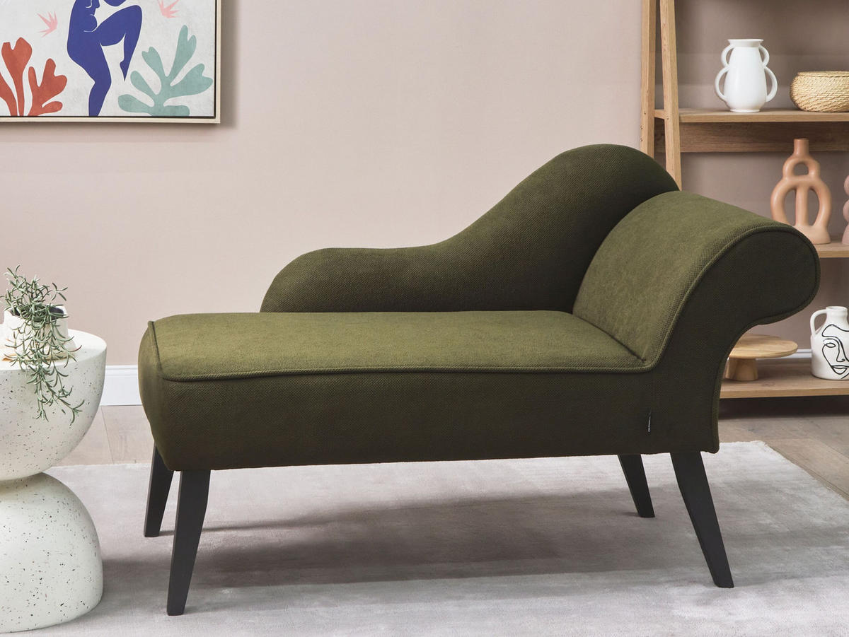 CHAISELONGUE olivgrün rechtsseitig Biarritz - Schwarz/Grün, Textil (118/77/60cm) - Beliani