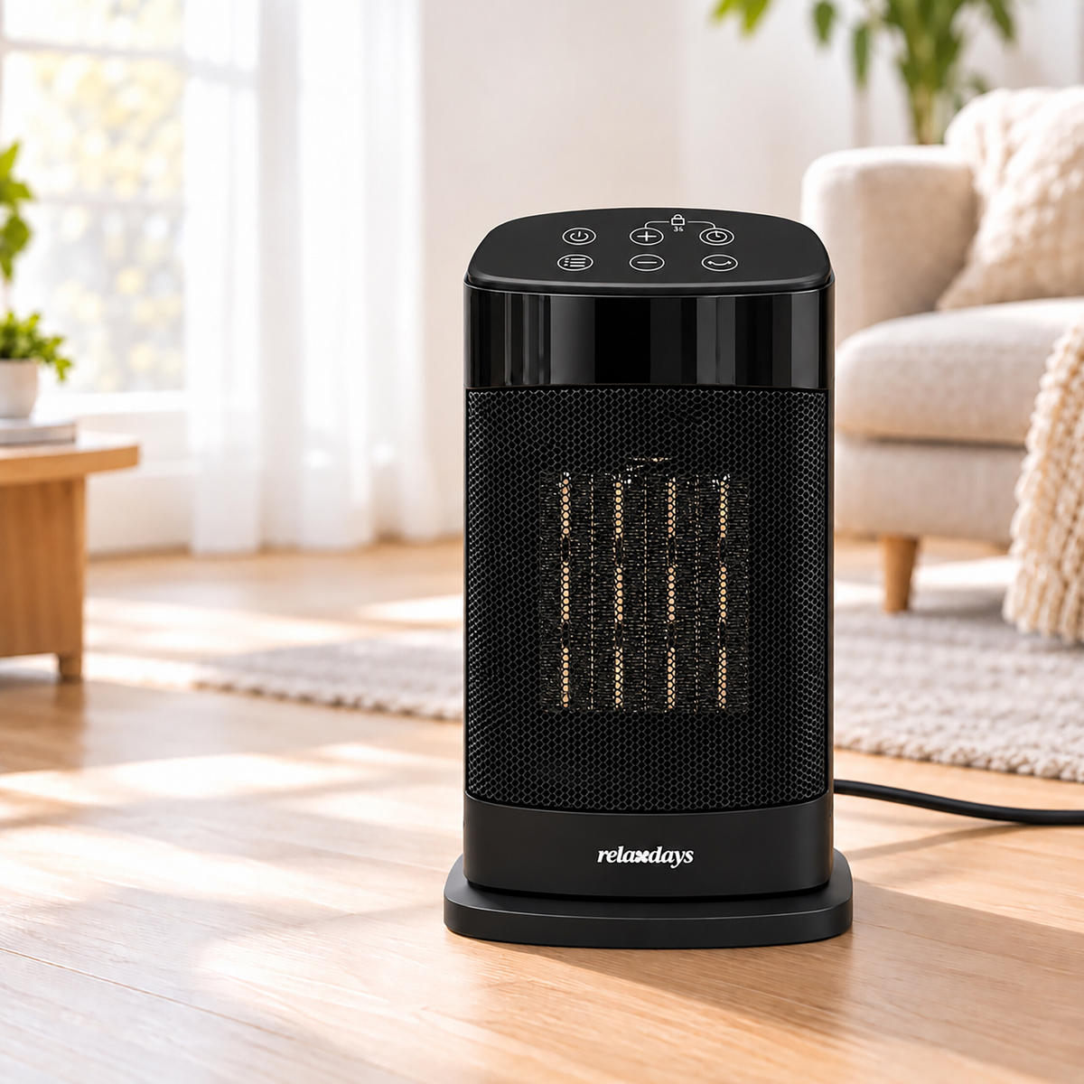 VÄRMEFLÄKT Svart PTC keramik 1500 W med fjärrkontroll - Svart, Keramik/Plast (17.5/27.5/14cm) - Relaxdays