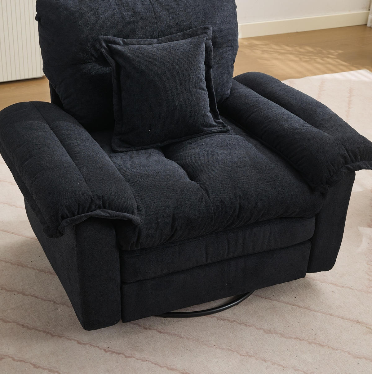 SESSEL mit 360°-Drehfunktion Chenille Black - Schwarz, Metall (84/96/116cm) - Meubliv