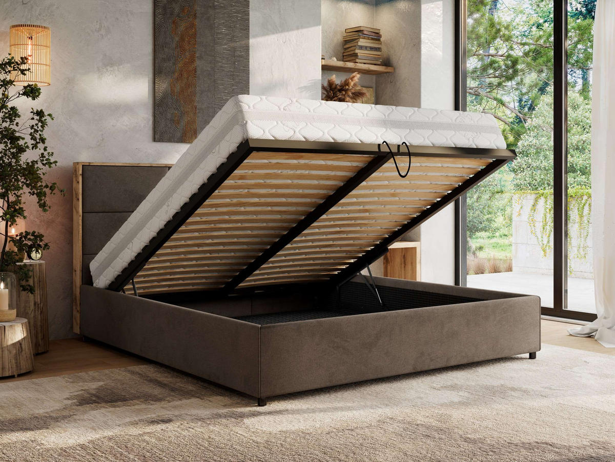 POLSTERBETT LERIO CLASSIC 180/200 - Braun Velvet - ohne Matratze - Braun, Textil (180/200cm) - MKS