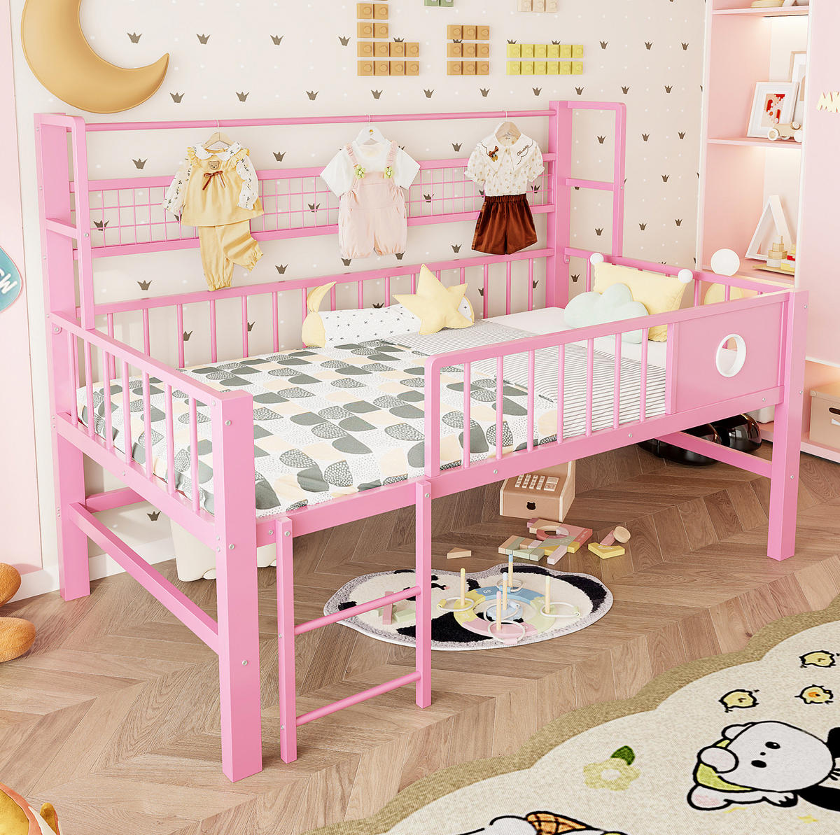 KINDERBETT 90/200 cm aus Metall in Rosa mit Stauraum und Kleiderstange - Rosa, Metall (90/200cm) - Flora Grace