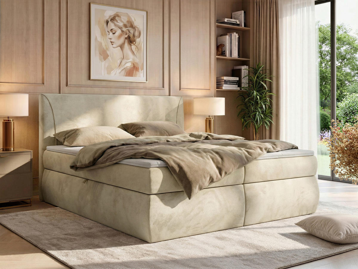 POSTEL BOXSPRING TARENZA 180/200 - Béžová Samet - Topper T25 - H4 - černá/béžová, textil/plast (180/200cm) - MKS