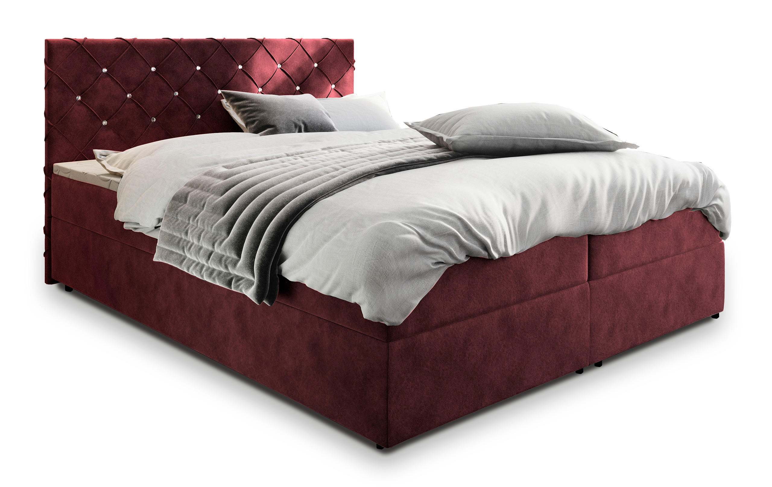 BOXBETT RIVA 180x200 cm mit Matratze und Topper, H2+H3 - Rot - Rot, Holz (180/200cm) - MASSENO