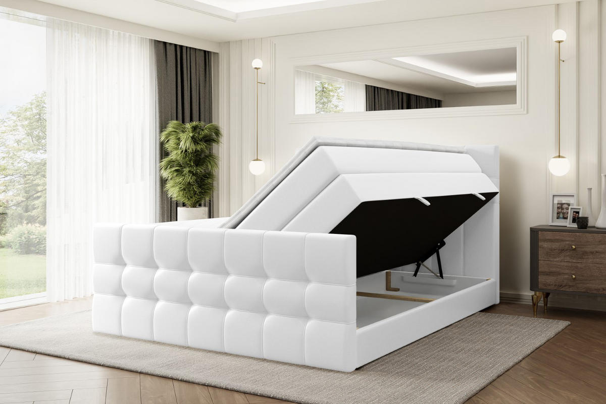 BOXSPRINGBETT BERO-Z KING - 120 x 200 - H3/H4 - Weiß Hochglanz - Weiß, Holzwerkstoff (120/200cm) - ALTDECOR