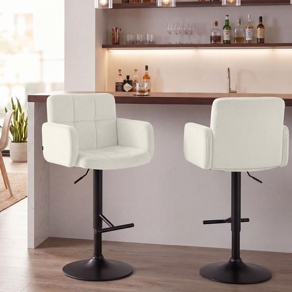 BARHOCKER 2 Samt Creme - Creme/Schwarz, Textil/Metall (60/93/56cm) - CLP