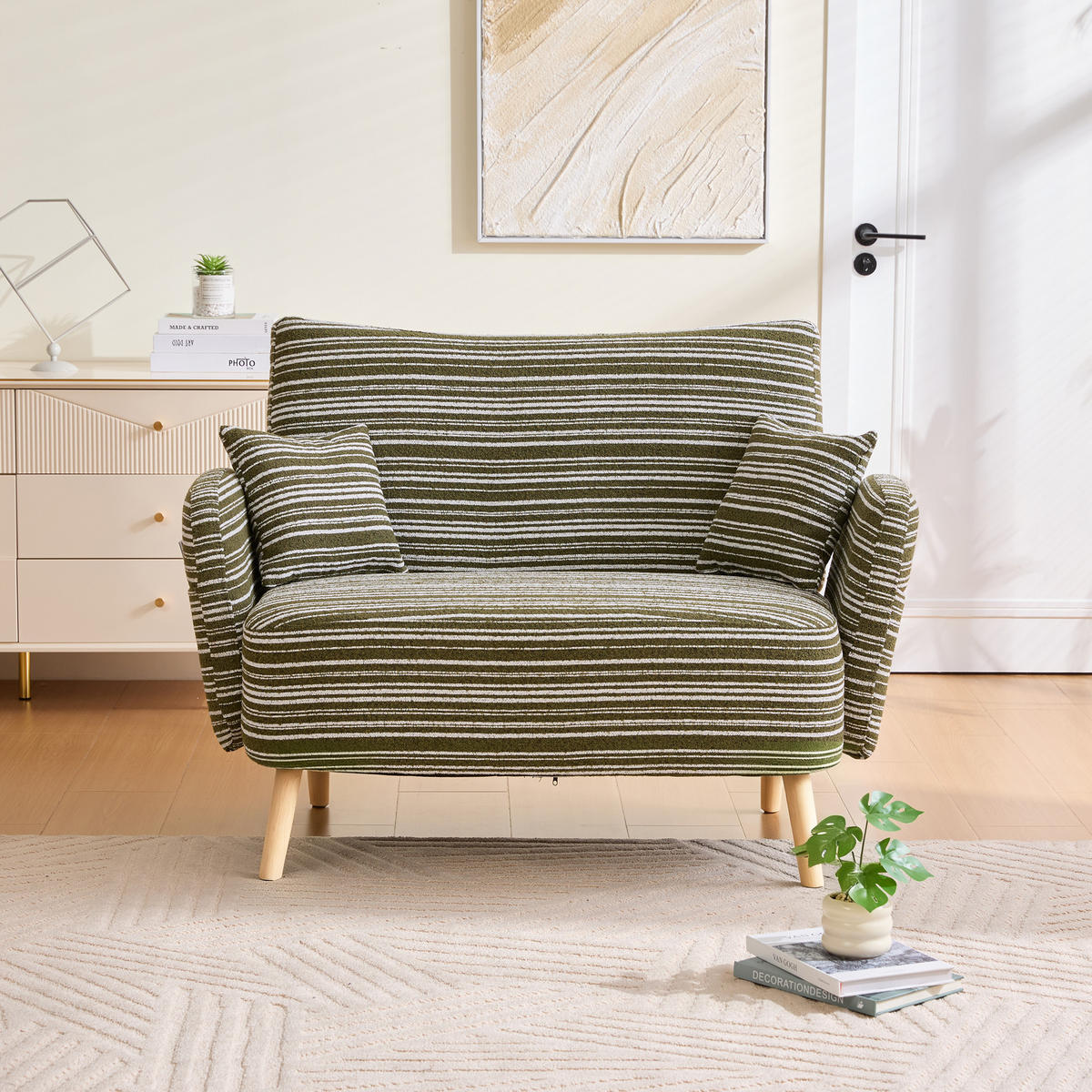 2-SITZER-SOFA aus Bouclé 121x81,5x87 cm mit Seitentaschen, olivgrün - Grün, Textil (81.5/87/121cm)