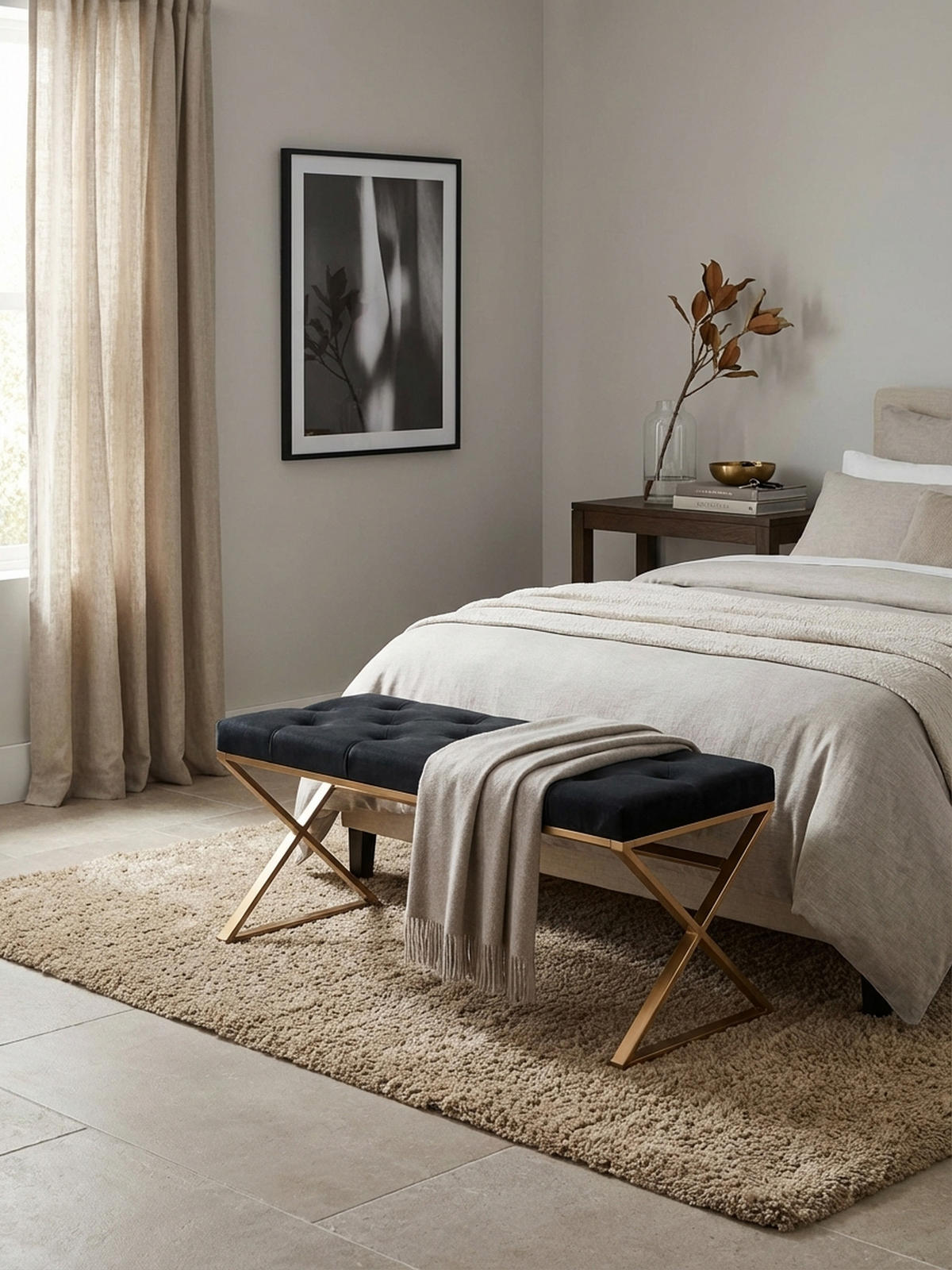 SITZBANK – Samt, Schwarz, Chesterfield-Stil, Metallgestell Gold - Goldfarben/Schwarz, Textil/Metall (90/46/44cm) - KADIMA DESIGN