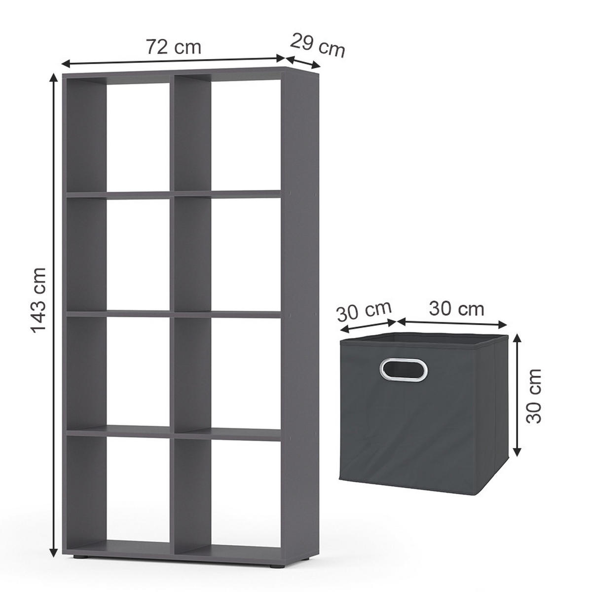 RAUMTEILER Scutum Grau 143 x 72 cm mit 4 Faltboxen - Grau, Holzwerkstoff (143/72/29cm) - Vicco