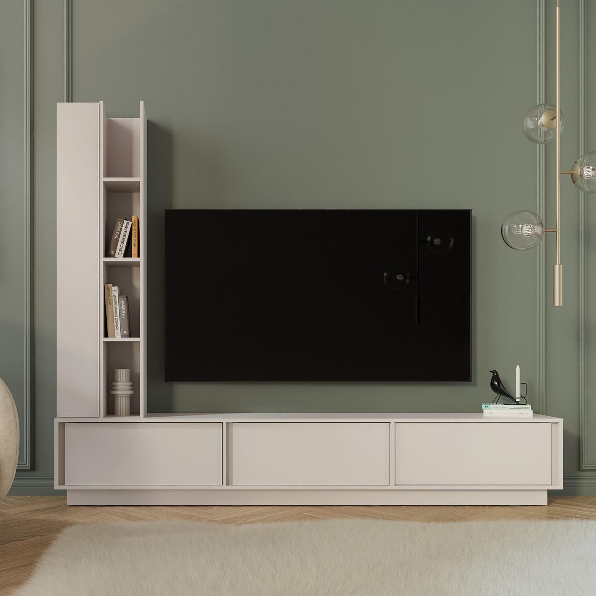 TV STOLEK Vero se 3 dvířky, závěsný nebo stojící, 230 cm, kašmír - kašmírová, kompozitní dřevo (230/40/35cm) - Beautysofa