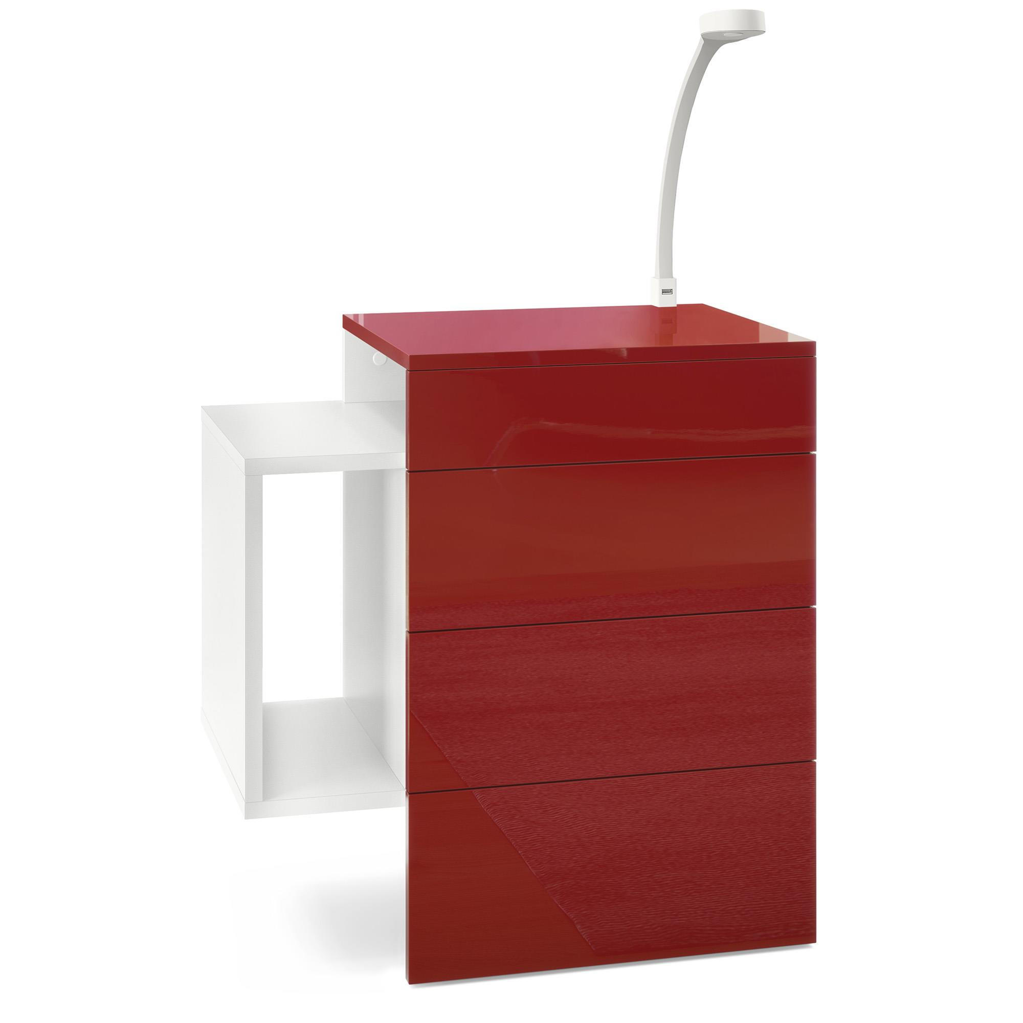 NACHTTISCH Queens Front in Bordeaux Hochglanz - Bordeaux, Holzwerkstoff (60/63/36cm) - Vladon