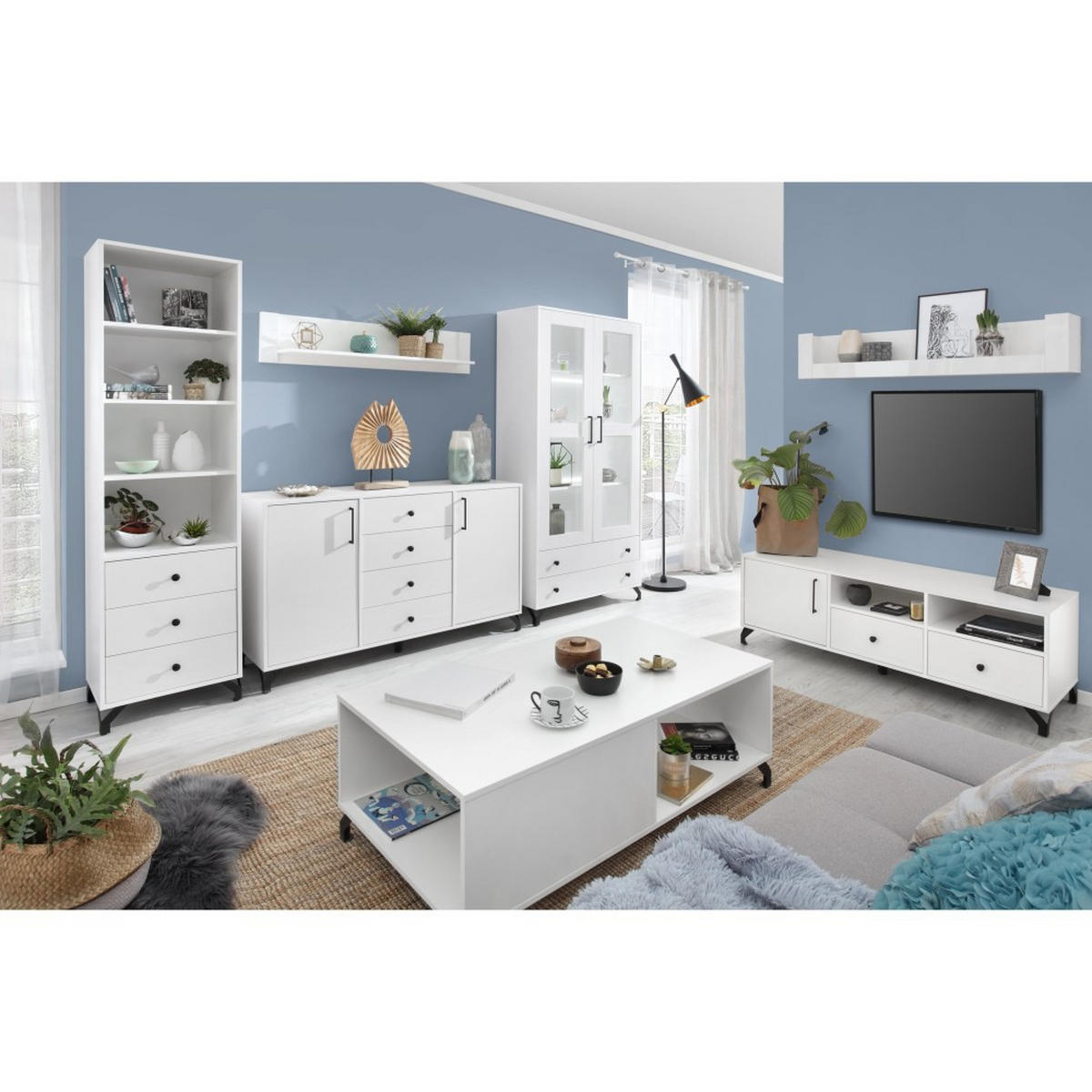 SCHREIBTISCH Bergo für Jugendzimmer mit 1 Tür und 1 Schublade - Weiß Hochglanz/Schwarz, Holzwerkstoff/Metall (125/76/50cm) - Beautysofa