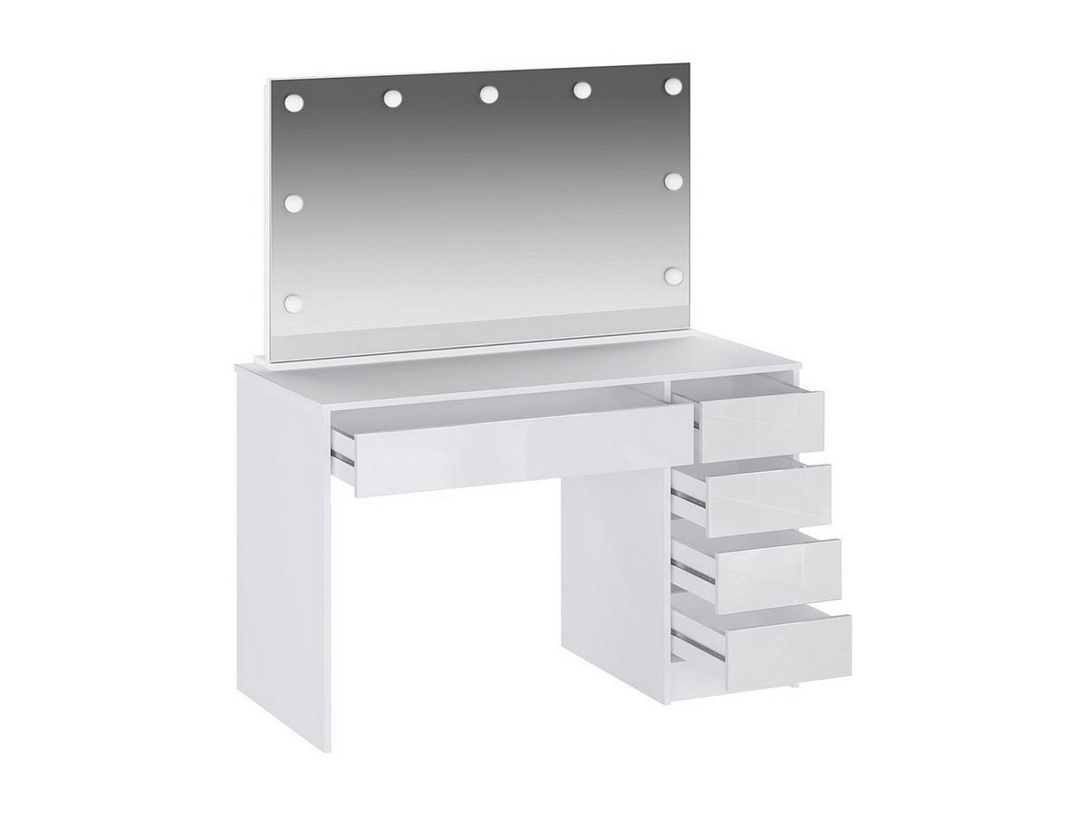 FRISIERTISCH mit LED-Spiegel – 5 Schubladen – Hochglanz Weiß – JENEMI - Weiß, Holz (120/142.6/55cm) - Vente-Unique