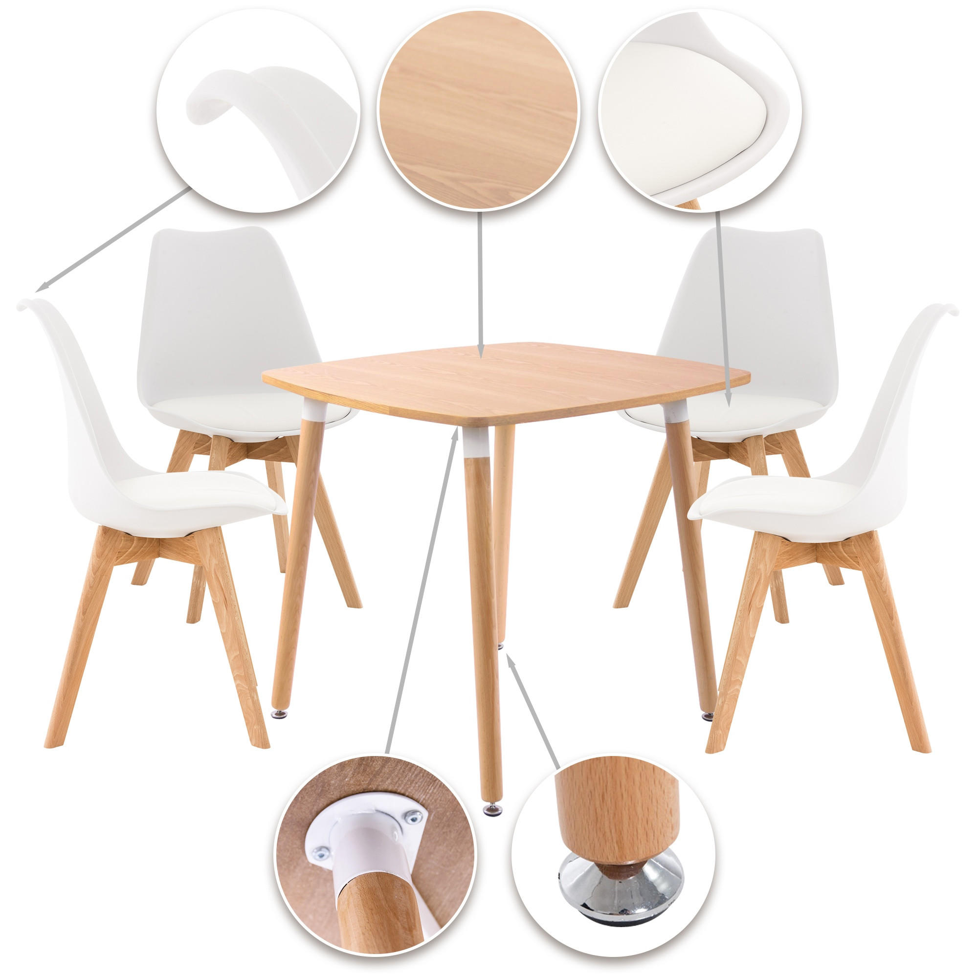 TISCHGRUPPE Holz natura/weiß - Eukalyptusholzfarben/Weiß, Holz (130/83/130cm) - CLP