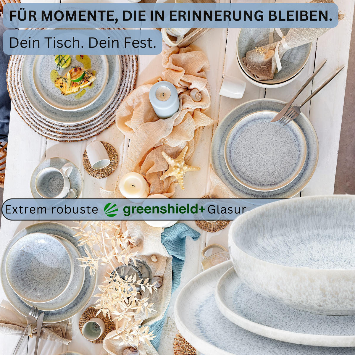 TAFELSERVICE SANTORINI - 12 teilig aus Steingut - Creme, Keramik (40/37/48cm) - Sänger