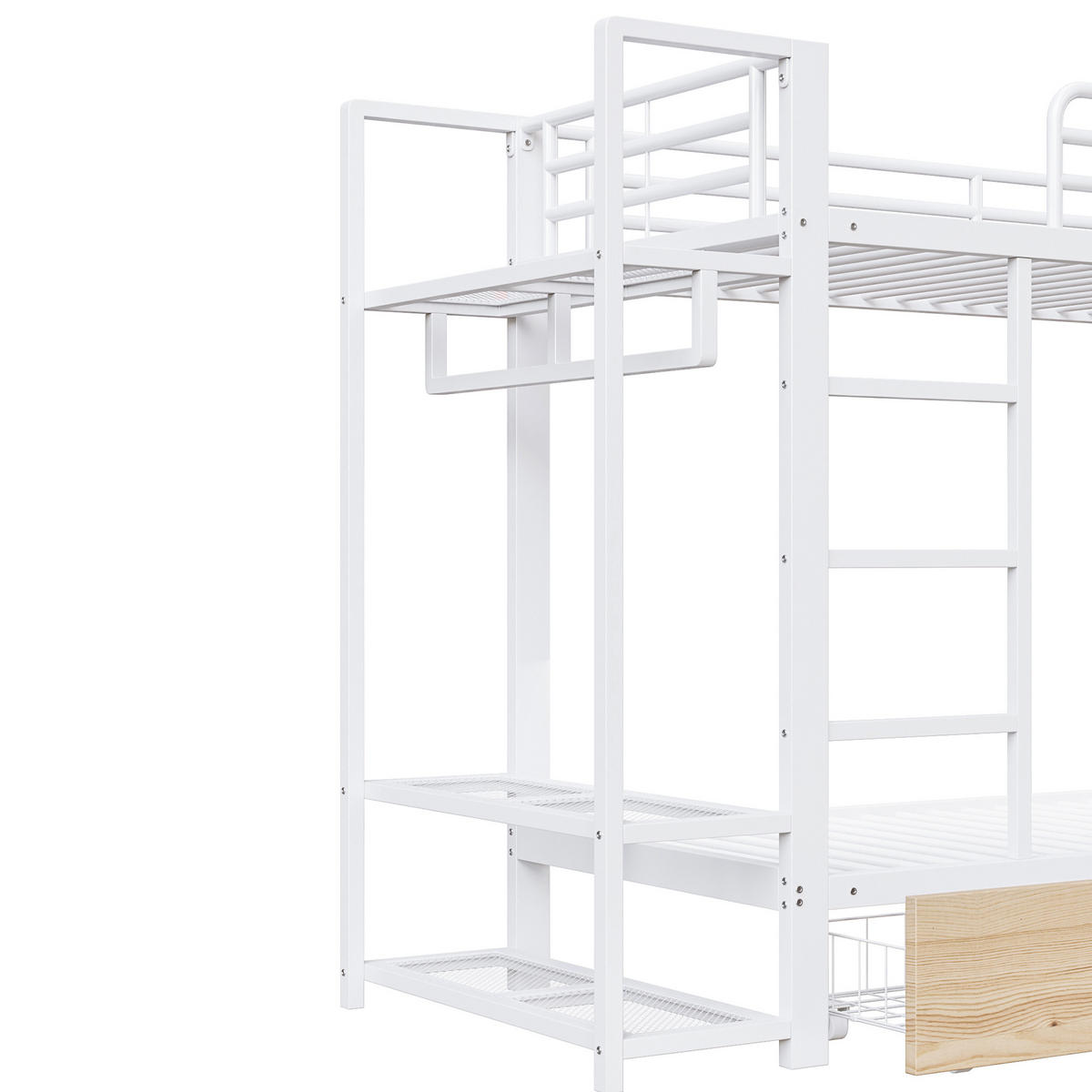 ETAGENBETT 90/200 cm in Weiß mit 2 Schubladen, Regalen und LED - Weiß, Holzwerkstoff/Metall (90/200cm) - STILVORA