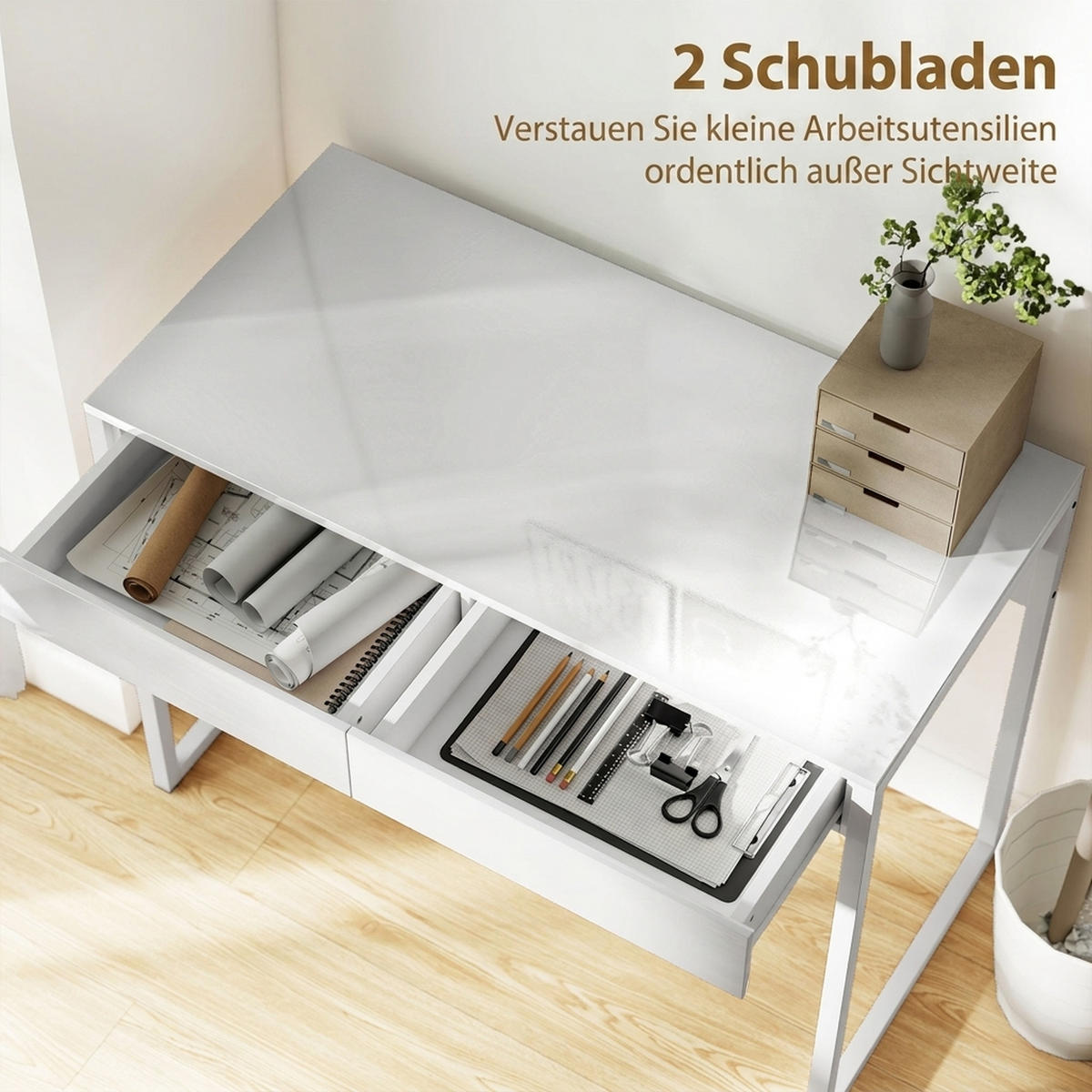 SCHREIBTISCH Stahl Holz Weiß - Weiß, Holzwerkstoff/Kunststoff (100/50/75cm) - HOMCOM