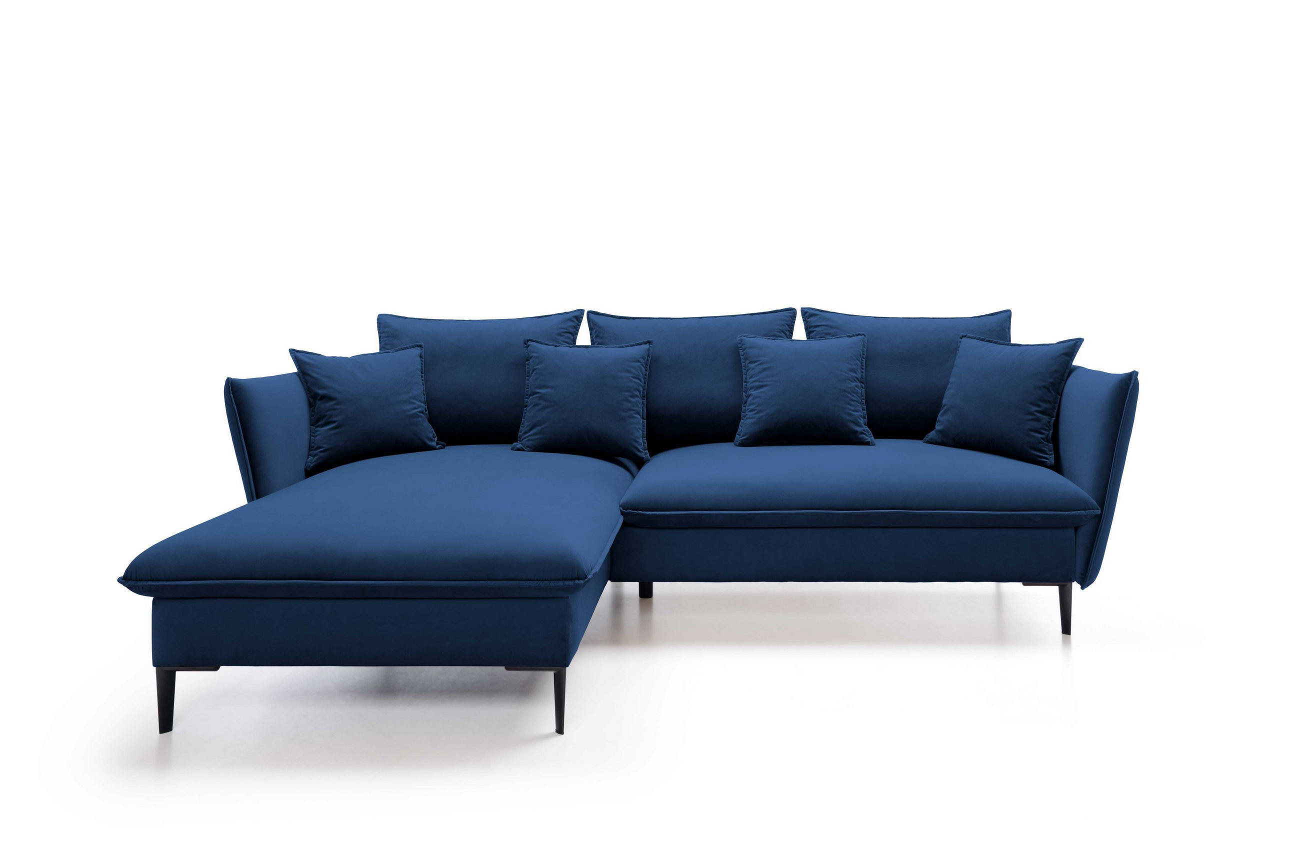 ECKSOFA SOLE Blau Plüsch-Stoff mit Schlaffunktion - Blau, Holz (258/167cm) - MASSENO