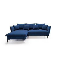 ECKSOFA SOLE Blau Plüsch-Stoff mit Schlaffunktion - Blau, Holz (258/167cm) - MASSENO
