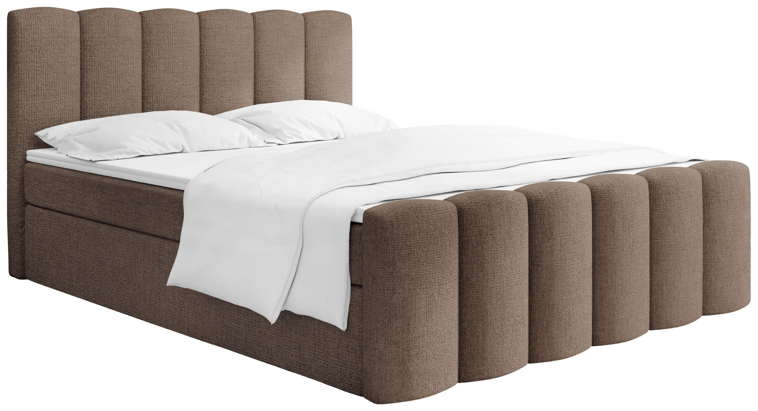 BOXBETT Serenity mit Bettkasten, Braun Chenille 160x200 cm – inkl. H4 Taschenfederkern Matratze & Foam Topper - Schwarz/Braun, Holz/Holzwerkstoff (160/200cm) - WFL GROUP