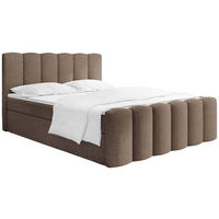 BOXBETT Serenity mit Bettkasten, Braun Chenille 160x200 cm – inkl. H4 Taschenfederkern Matratze & Foam Topper - Schwarz/Braun, Holz/Holzwerkstoff (160/200cm) - WFL GROUP