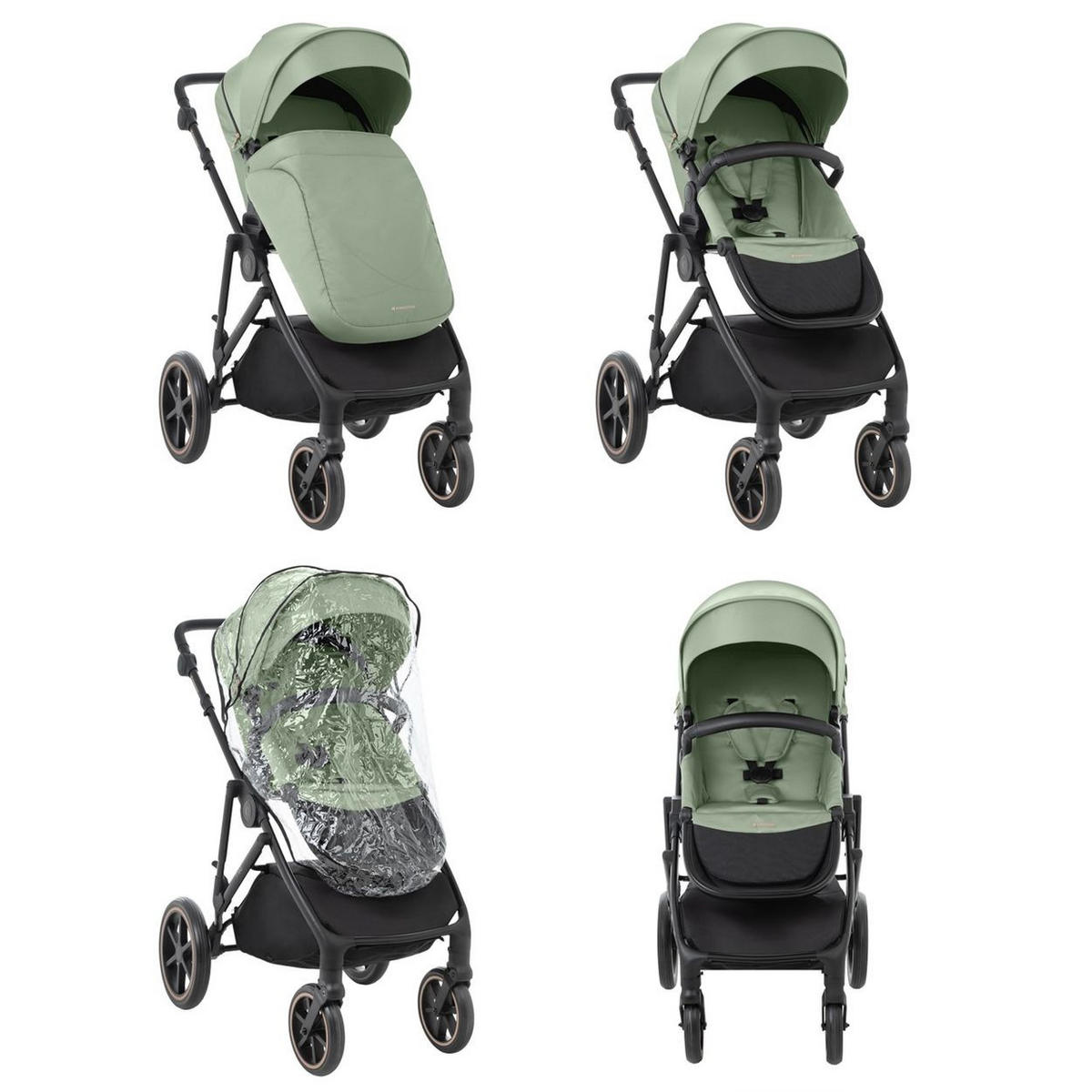 KINDERWAGEN Thea 2 in 1 grün EVA-Räder verstellbarer Schiebegriff Babywanne - Grün, Metall (78/57/102cm) - Kikka boo