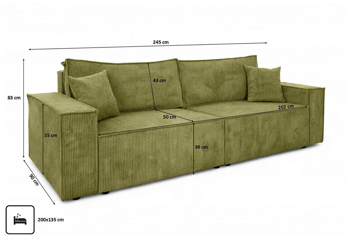 SOFA Mit Schlaffunktion Und Bettkasten, Cordstoff Poso, Olive, BEST SCORNER - Olivgrün, Holz (245/83/90cm) - Kaiser Möbel
