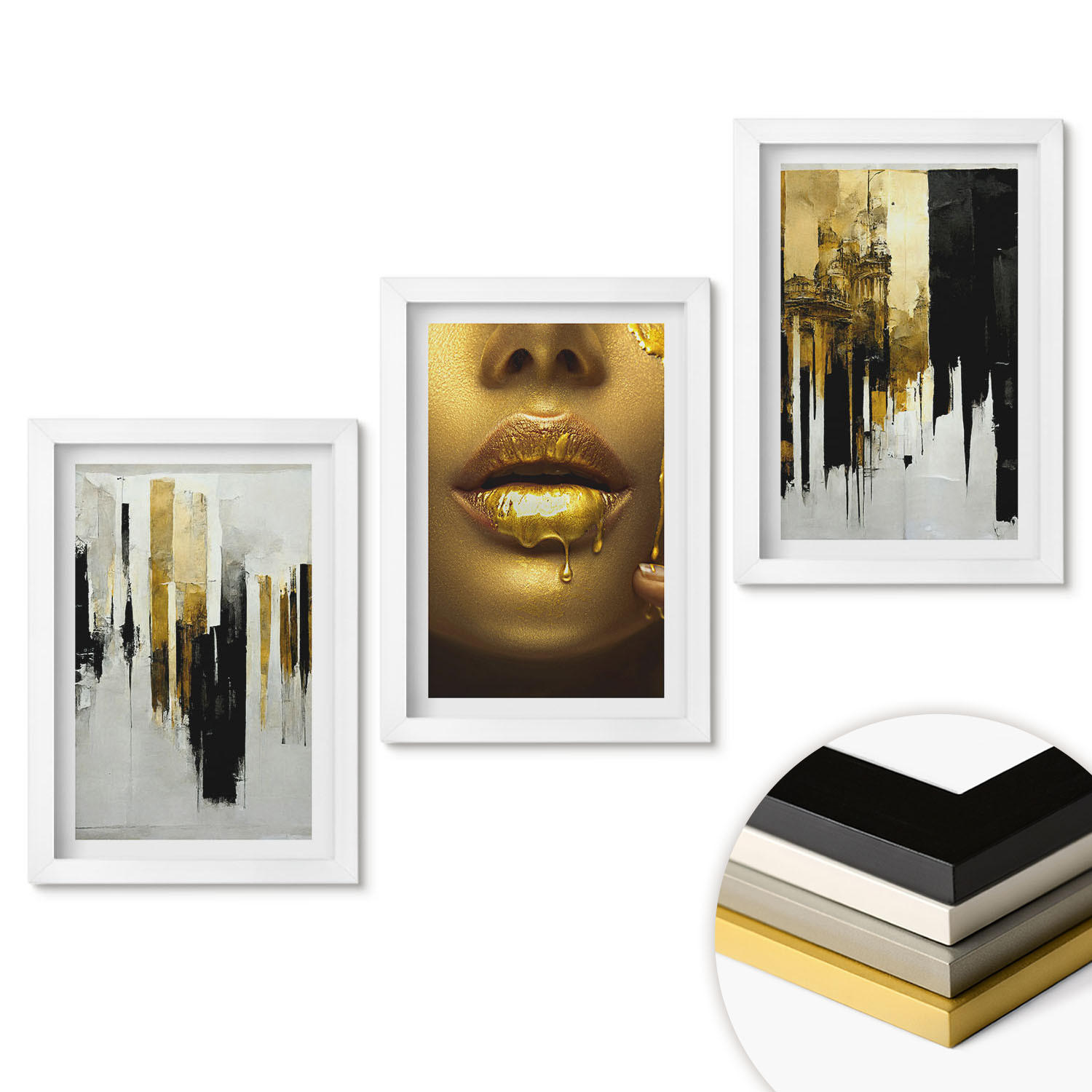 WANDBILDER 3er-Set - 20x30 cm Weißer Rahmen - Abstrakte Porträtmalerei - Weiß, Kunststoff (20/30cm) - ArtPrintCave