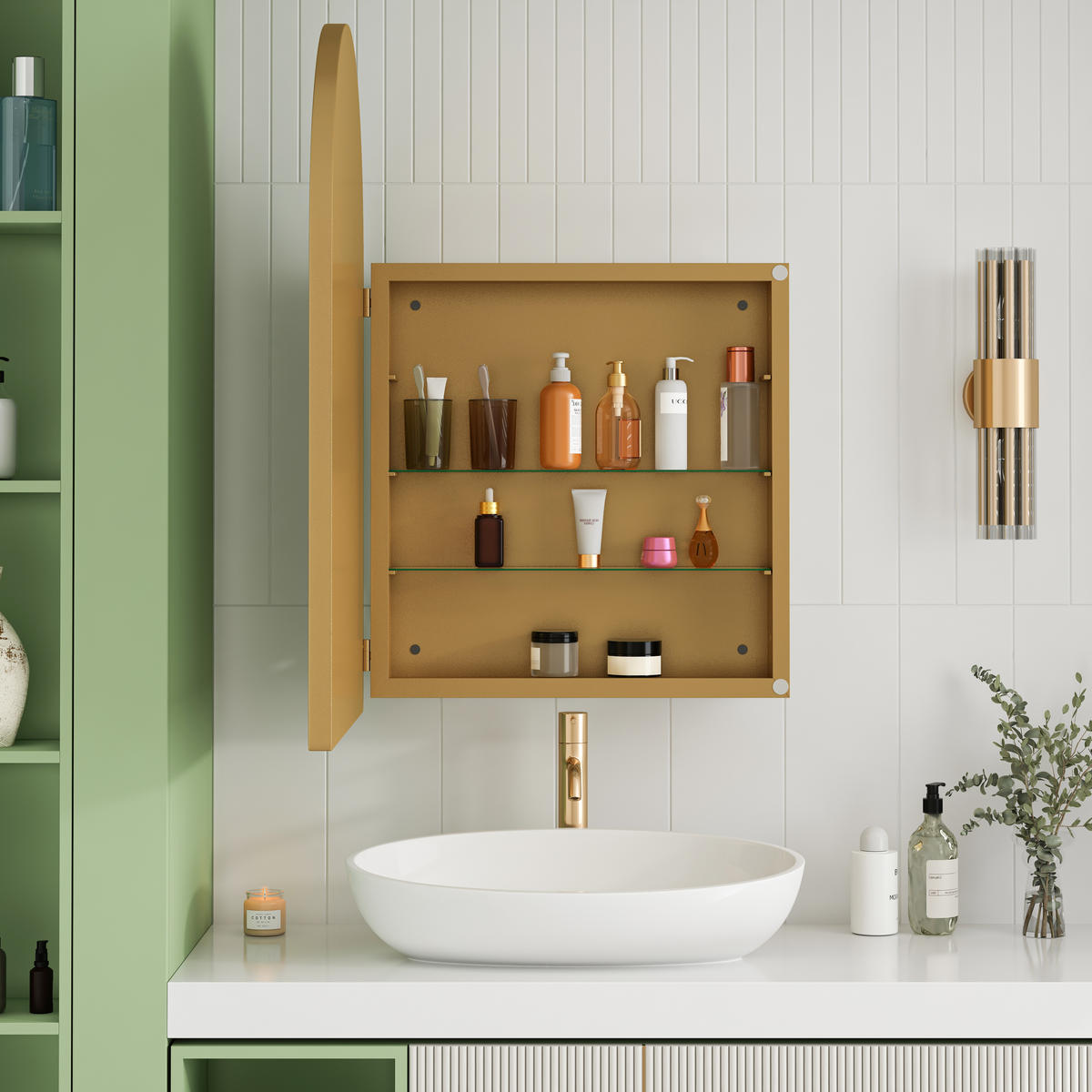 SPIEGELSCHRANK 91x61x12cm in Gold mit Metallrahmen und gehärtetem Glas - Goldfarben, Glas (61/12/91cm) - Modfu
