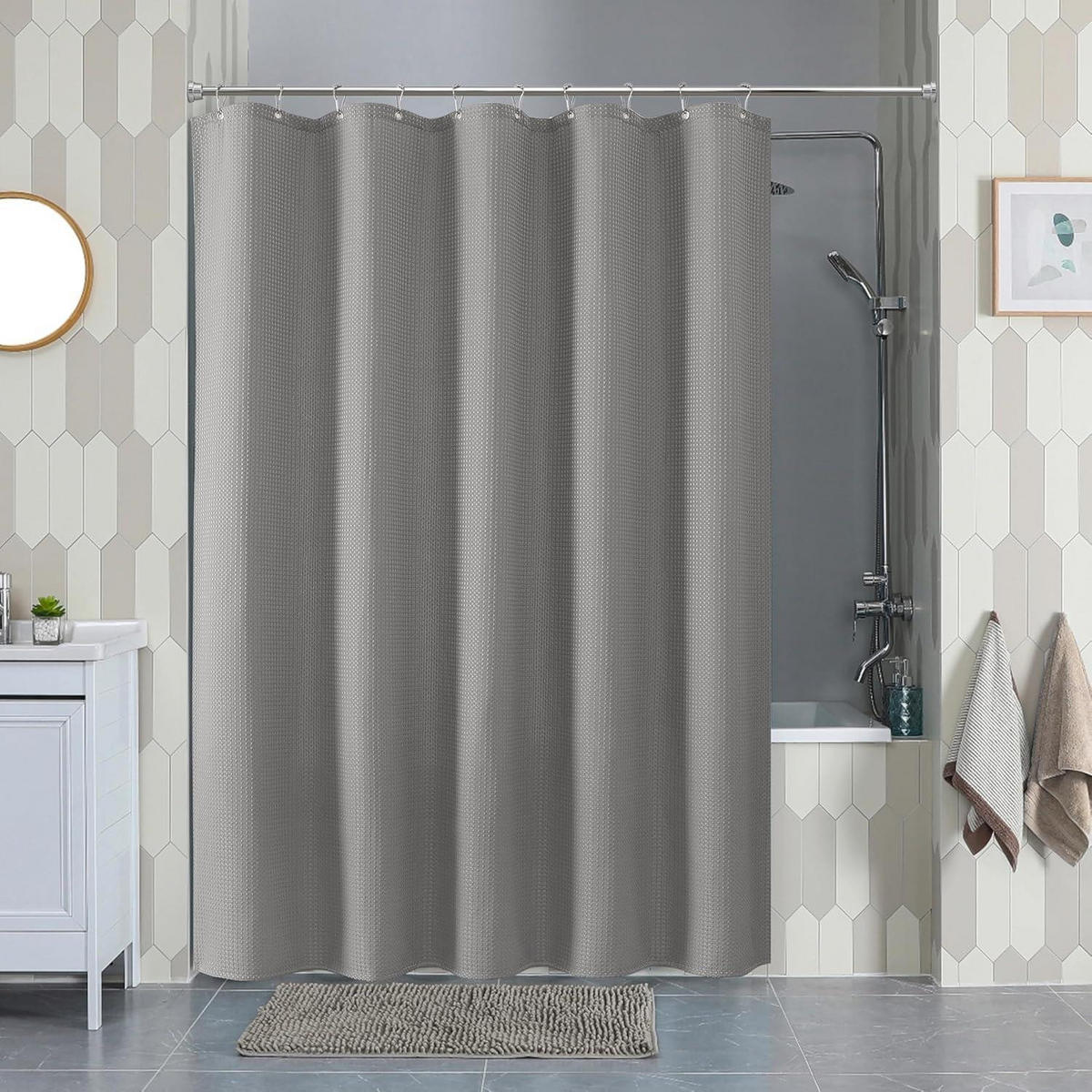 DUSCHVORHANG Waffel Dunkelgrau 152 x 214 cm - Grau, Textil (152/214cm)