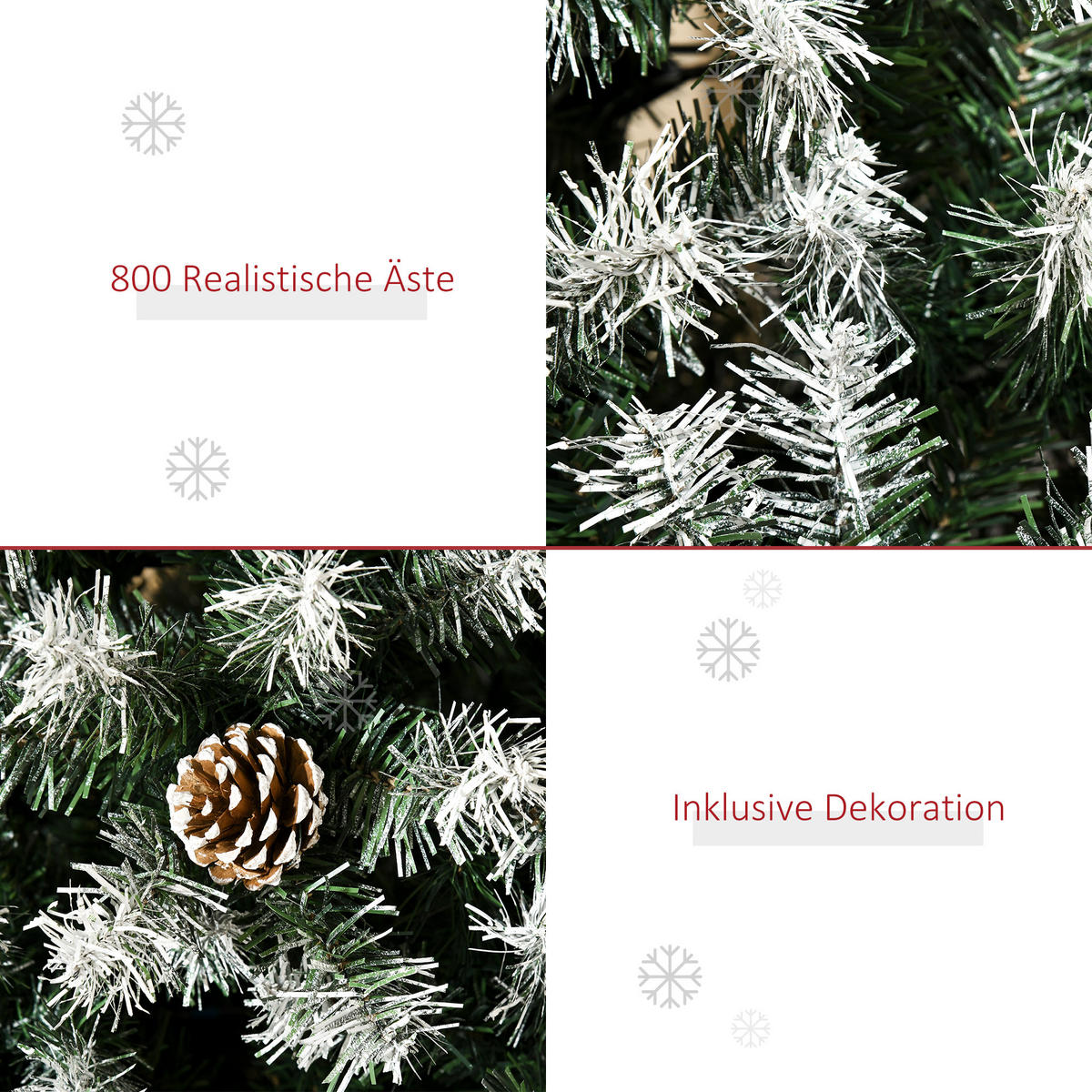 WEIHNACHTSBAUM DE-41607 180 cm, 800 Zweige, 61 Zapfen - Weiß/Grün, Kunststoff (180cm) - ComfortXL