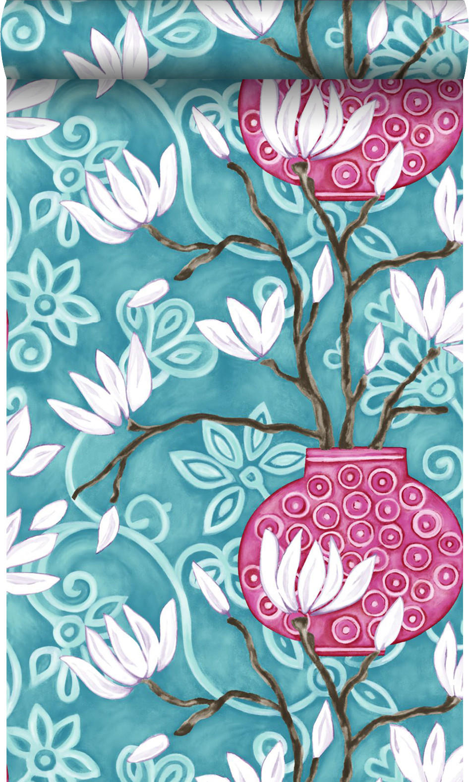 TAPETE Magnolie 53 cm x 10.05 m - Türkis, Papier (53/1000cm) - Origin Wallcoverings
