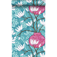 TAPETE Magnolie 53 cm x 10.05 m - Türkis, Papier (53/1000cm) - Origin Wallcoverings