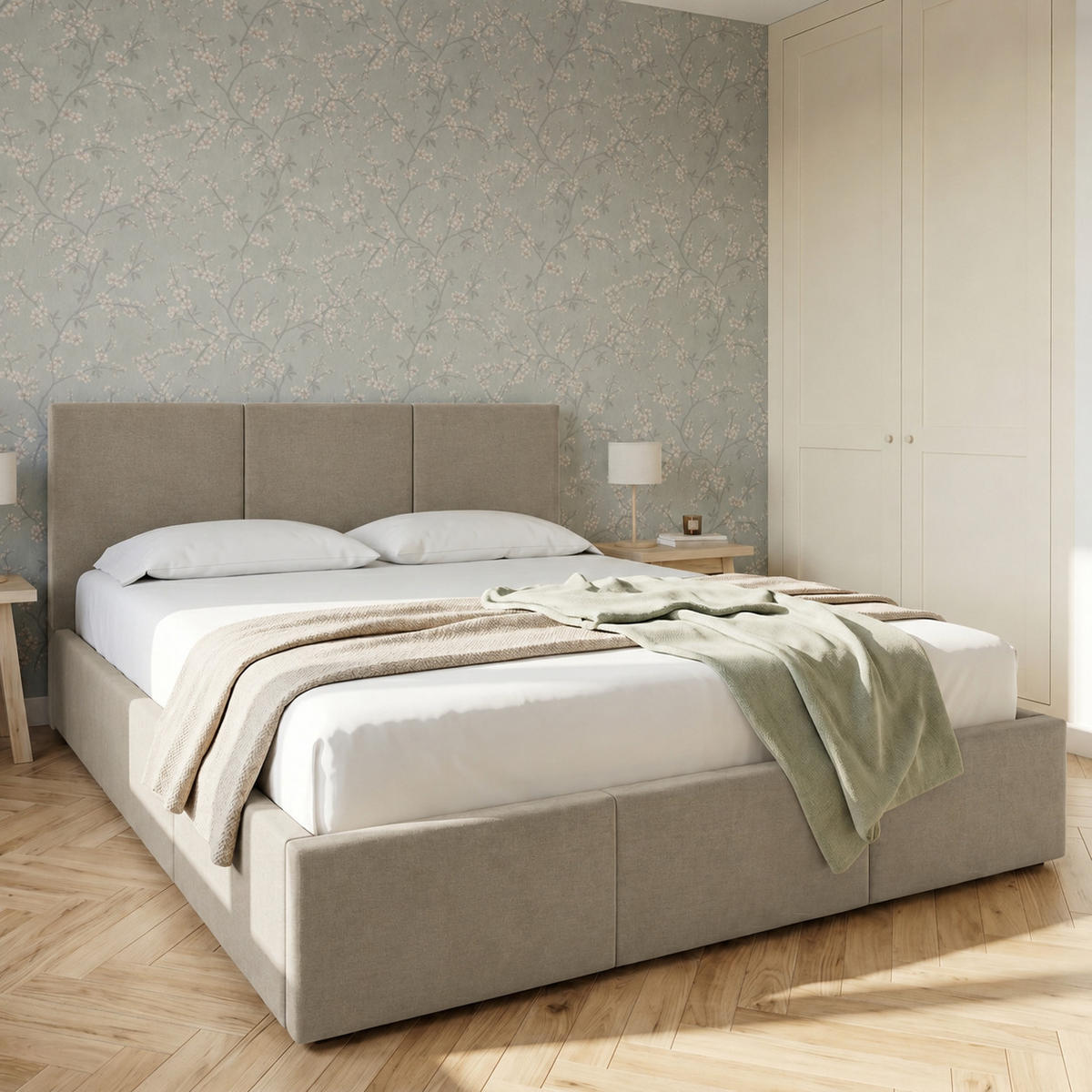 POLSTERBETT mit Stauraum 160x200 cm in Taupe - Taupe, Holzwerkstoff (100/200cm) - Home Collective
