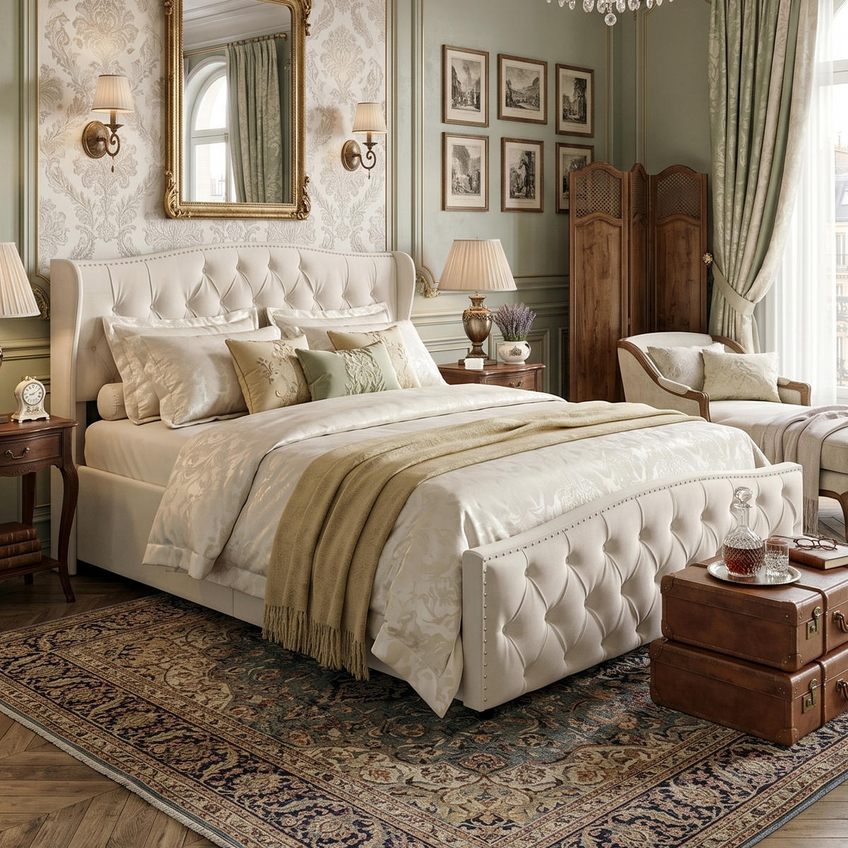 POLSTERBETT Wave-Design 140/200 cm mit Bettkasten & Nietendekor Samtstoff Beige - Beige, Textil (140/200cm) - Creahappy