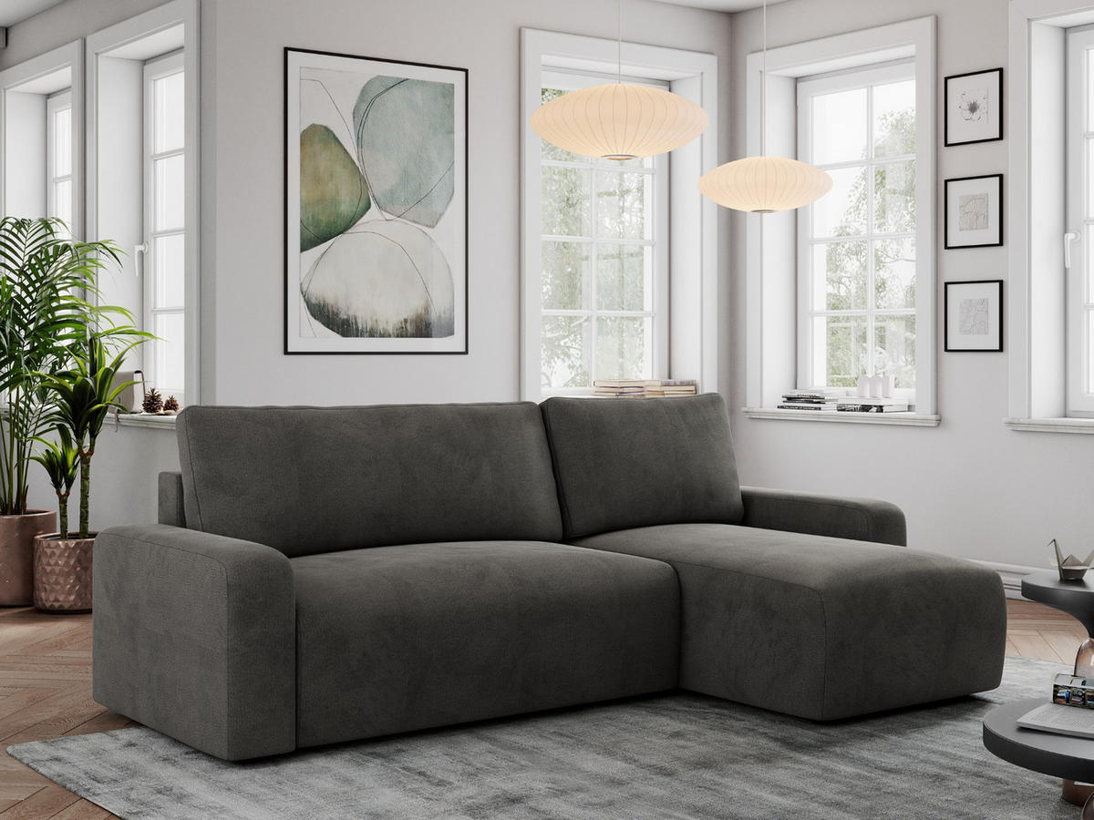 ECKSOFA ARGOS Dunkelgrau Velours - Dunkelgrau/Schwarz, Kunststoff/Textil (245/150cm) - MKS