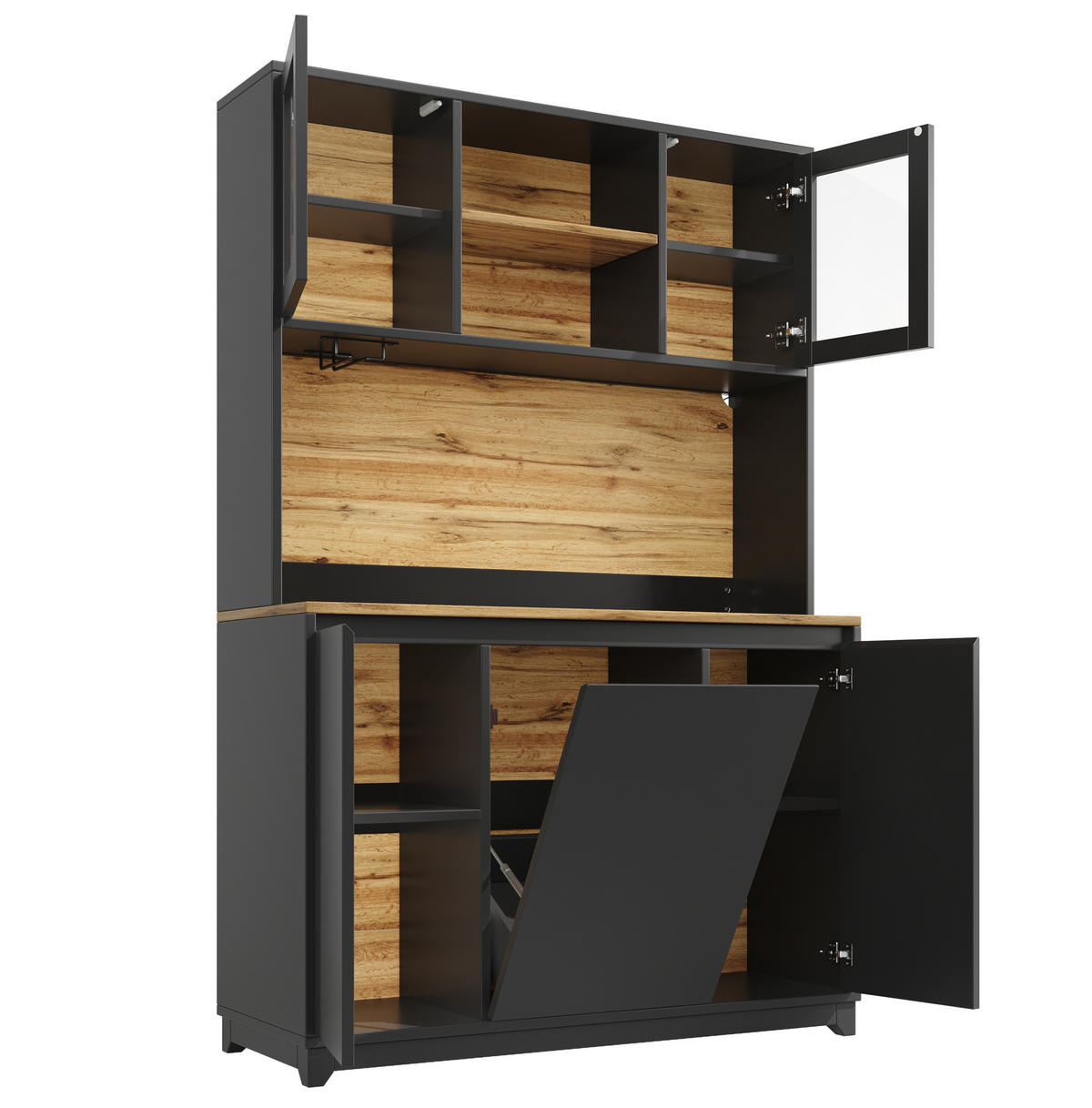 KUHINJSKI ormarić, 120/40/180 cm, MDF i metal, crna s LED rasvjetom - crna, drvni materijal (120/180/40cm) - BEAOK