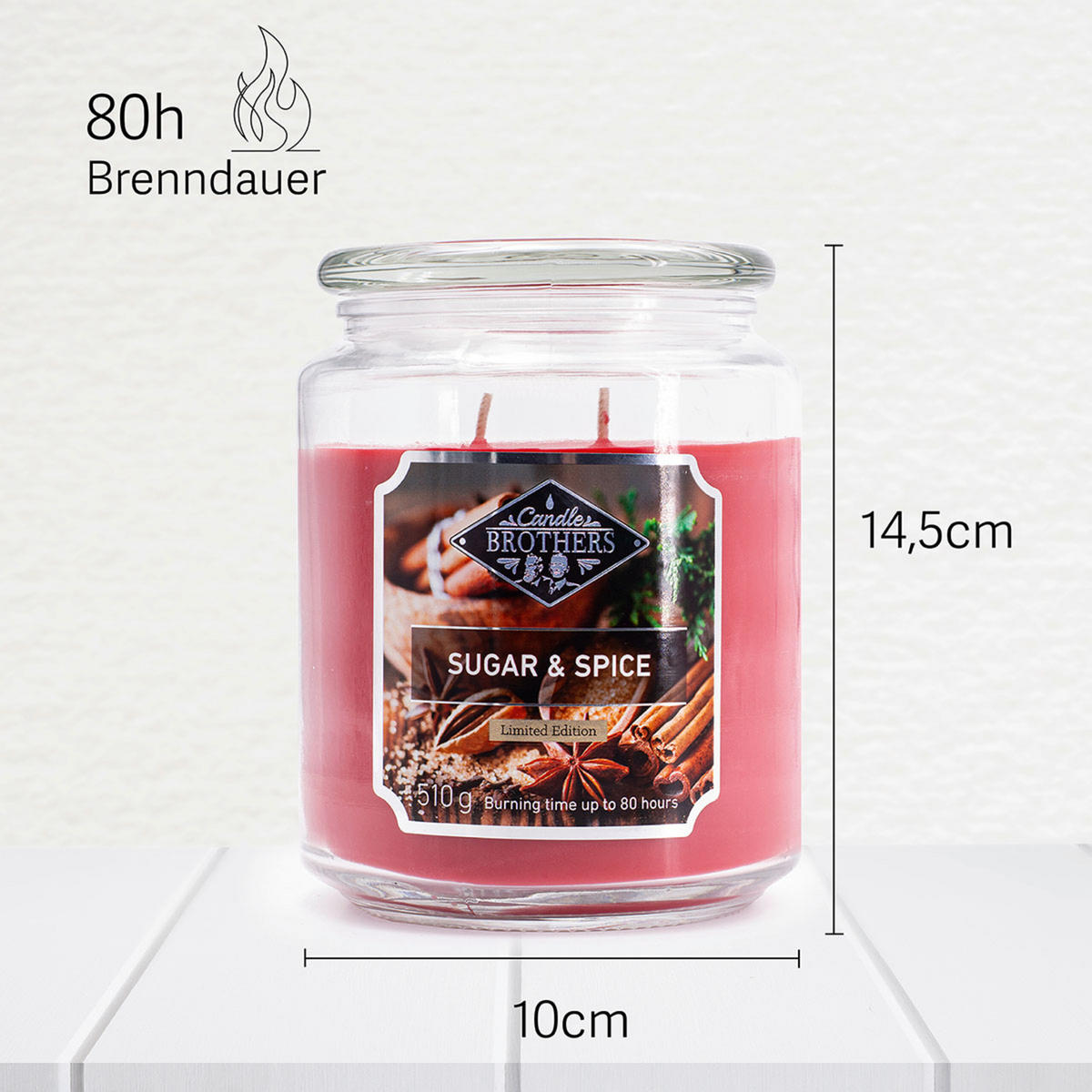 DUFTKERZE CandleBrothers - Rot, Naturmaterialien/Glas (13cm)